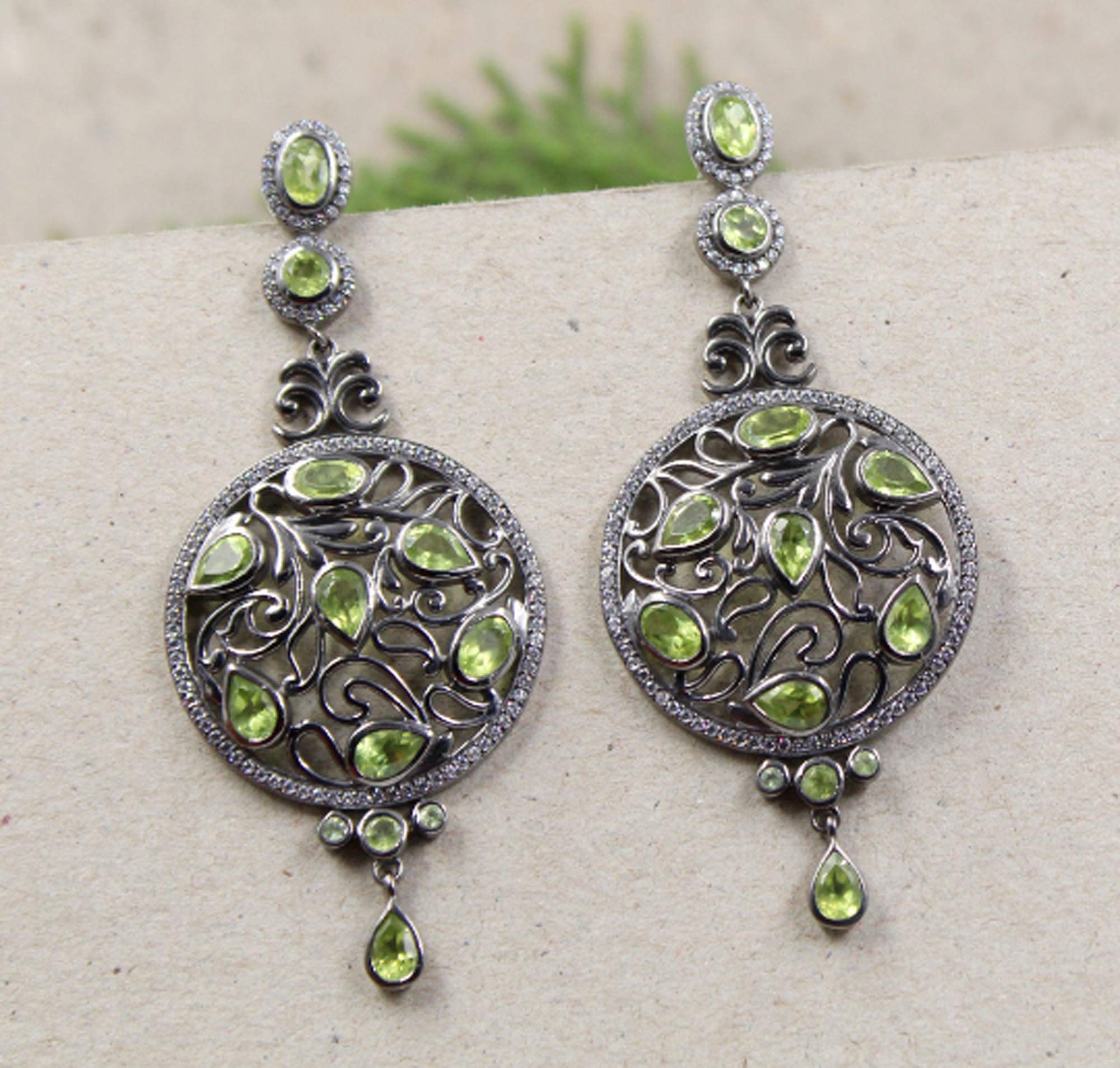 Stunning Vintage Peridot CZ Earrings - Black Rhodium Drop Dangle Jewelry | 925 Sterling Silver Earrings for Women | Perfect Birthday Gift, Anniversary Present & Thanksgiving Gift Idea | Elegant for Parties, Weddings & Special Occasions