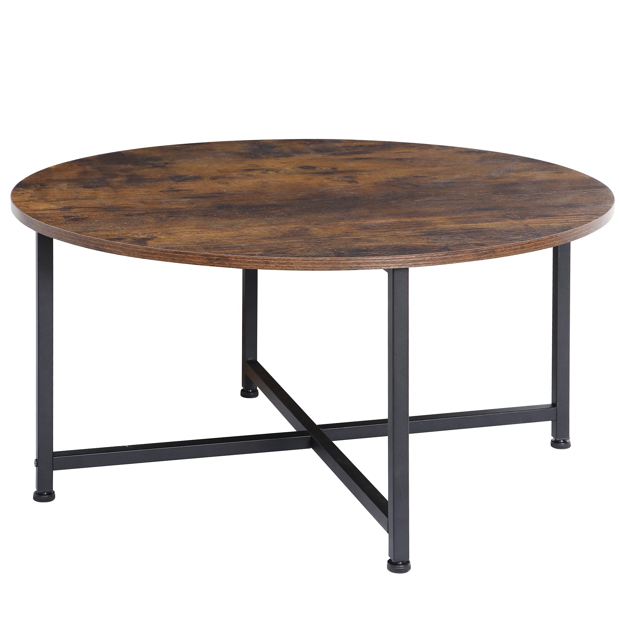 Smartxchoices 32 Inch Round Coffee Table - Solid Wood Top with Sturdy Metal Cross Legs - Industrial Style Center Table for Living Room, Coffee Bar, Patio & Outdoor Use - Perfect for Entertaining Guests or Relaxing with Coffee