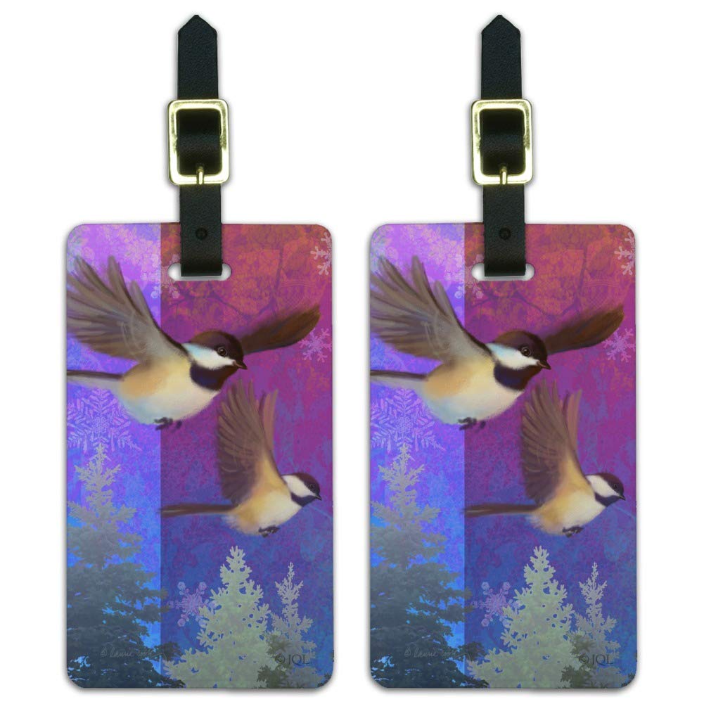 Christmas Holiday Chickadees Birds Luggage ID Tags - Set of 2 Personalized Carry-On Cards for Travel, Suitcases & Backpacks | Perfect Gift for Holiday Travelers
