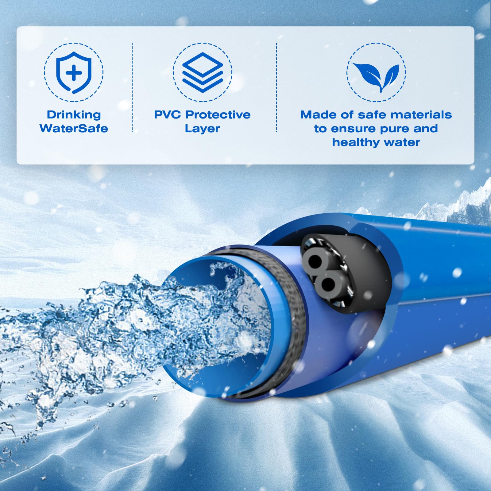 50FT Heated Water Hose for RV - Lead & BPA Free, Thermostat Controlled, 1/2