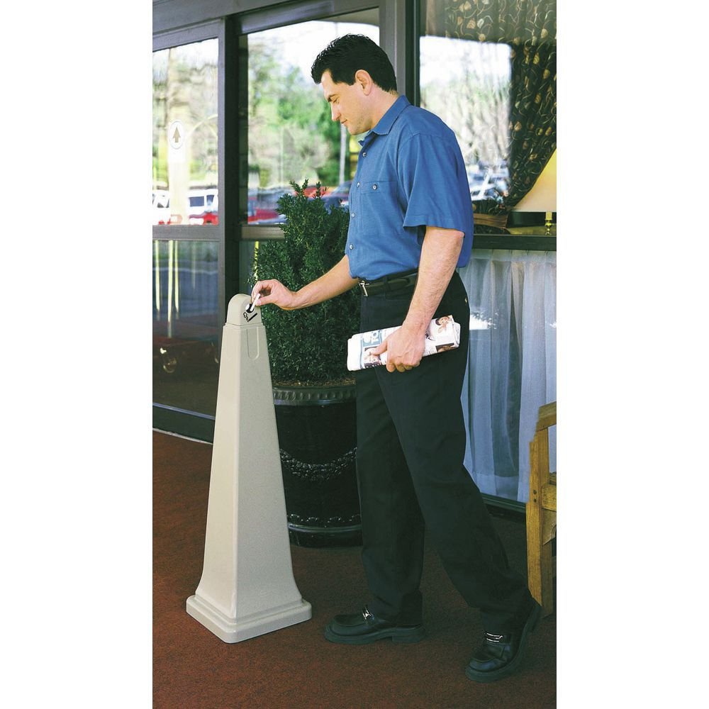 Rubbermaid Groundskeeper Cigarette Receptacle - Outdoor Ashtray for Patio, Park & Public Areas - Durable Beige Design (Model 38296)
