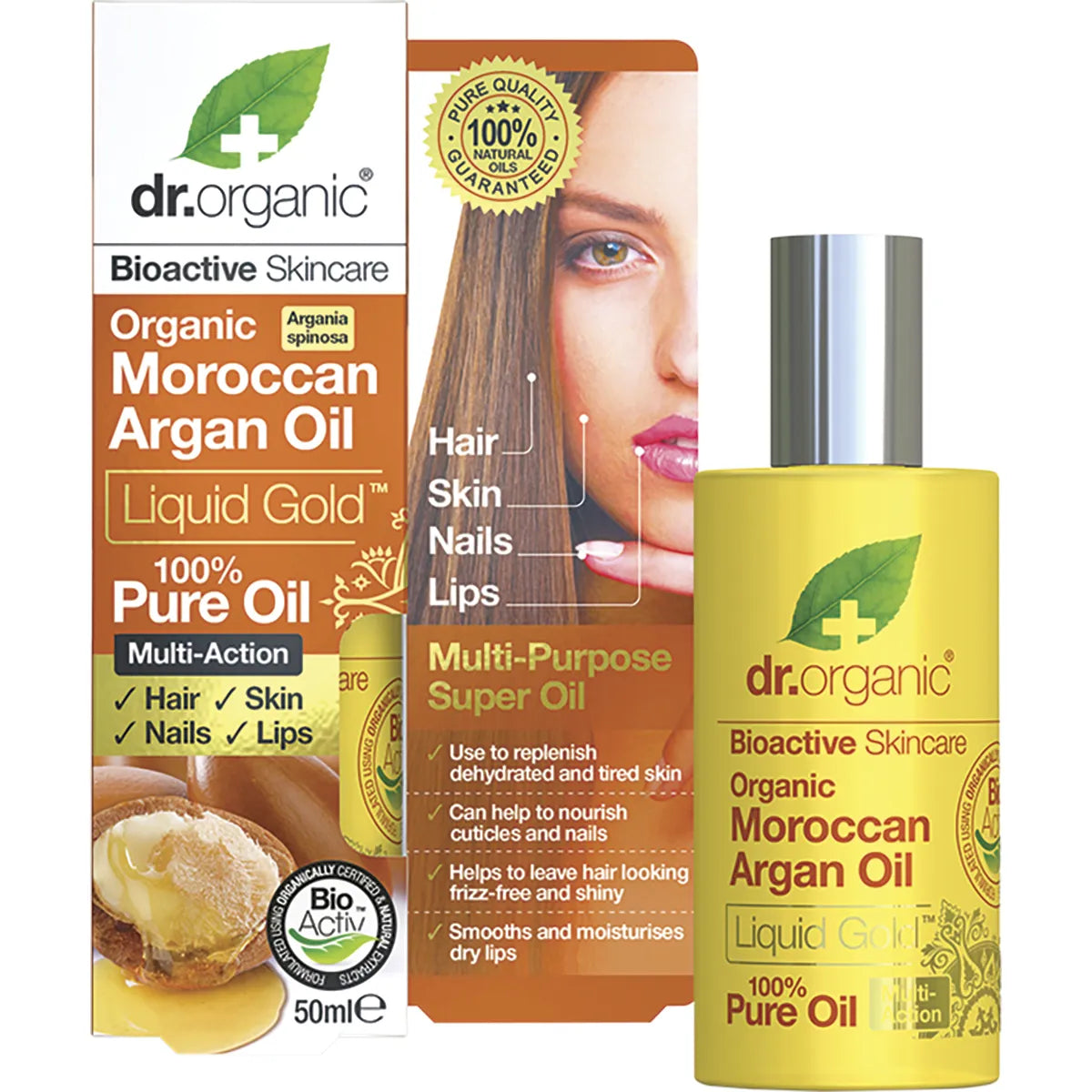 Organic Moroccan Argan Oil by Dr Organic - 100% Pure, Cold-Pressed & Unrefined for Hair, Skin & Nails - Natural Hydration & Repair for Dry Hair, Split Ends & Wrinkles - Perfect for DIY Beauty & Hair Care Routines