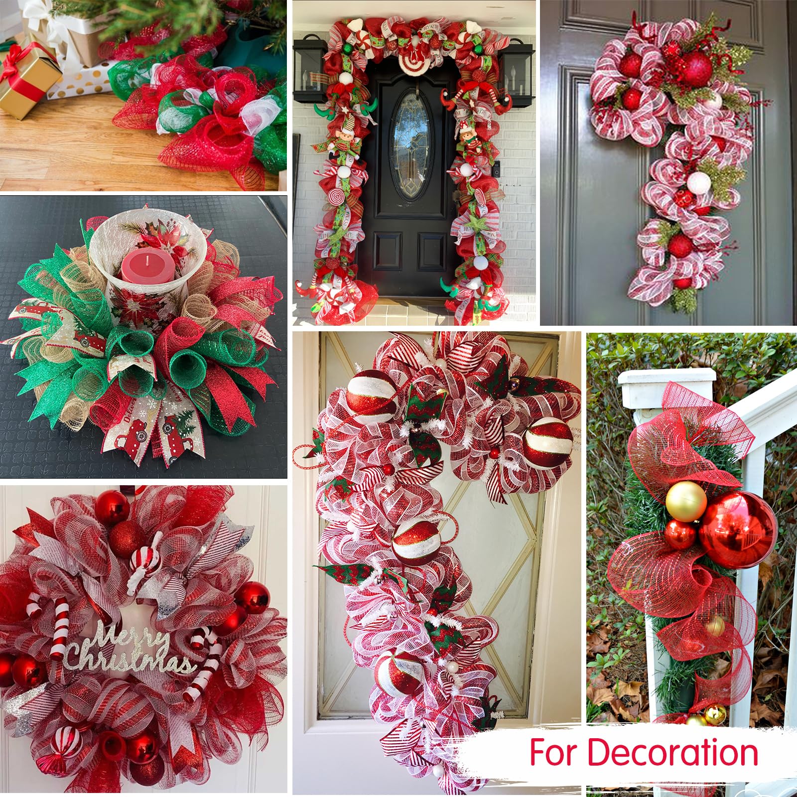 TONIFUL 4 Rolls 10 Inch Red and White Decorative Mesh Ribbon - 30ft per Roll (120ft Total) for Wreath Making, Front Door Decor, Christmas Tree, New Year, Valentine's Day, Halloween Crafts, Party & Gift Wrapping