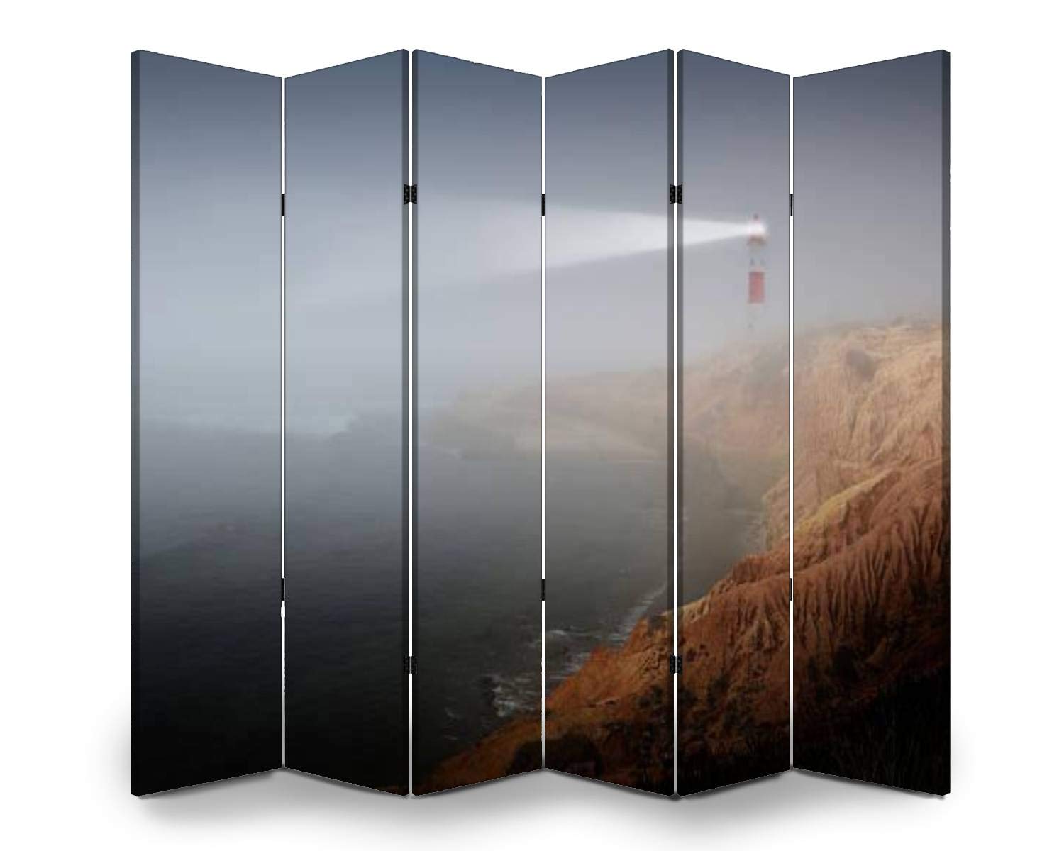 6-Panel Folding Room Divider Screen - Freestanding Privacy Partition for Indoor/Outdoor Use - Lighthouse & Sunlit Rock Design - Perfect for Home Office, Living Room, and Event Space Dividers