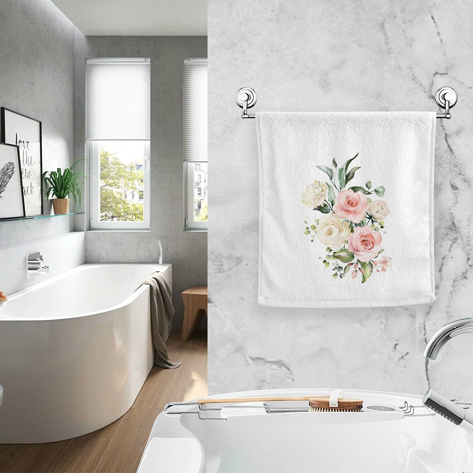 ALAZA Pink Rose & Hydrangea Floral Bath Towels Set of 2 - 100% Cotton Soft Absorbent Hand Towels 16x30 Inches for Bathroom, Kitchen & Guest Use - Skin-Friendly Home Decor & Housewarming Gift