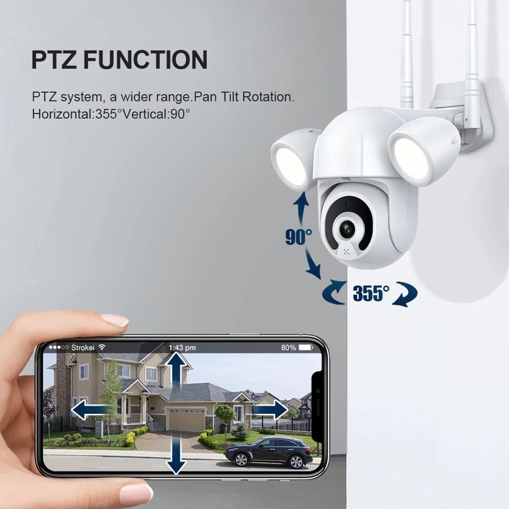 5MP Outdoor Security Camera with Floodlights - Motion-Activated Home Surveillance System, 2-Way Audio & Auto Night Vision, IP66 Waterproof for Backyard, Garage & Front Door Protection (Works with Alexa/Google Assistant) - Perfect for 24/7 Home Security and Property Monitoring
