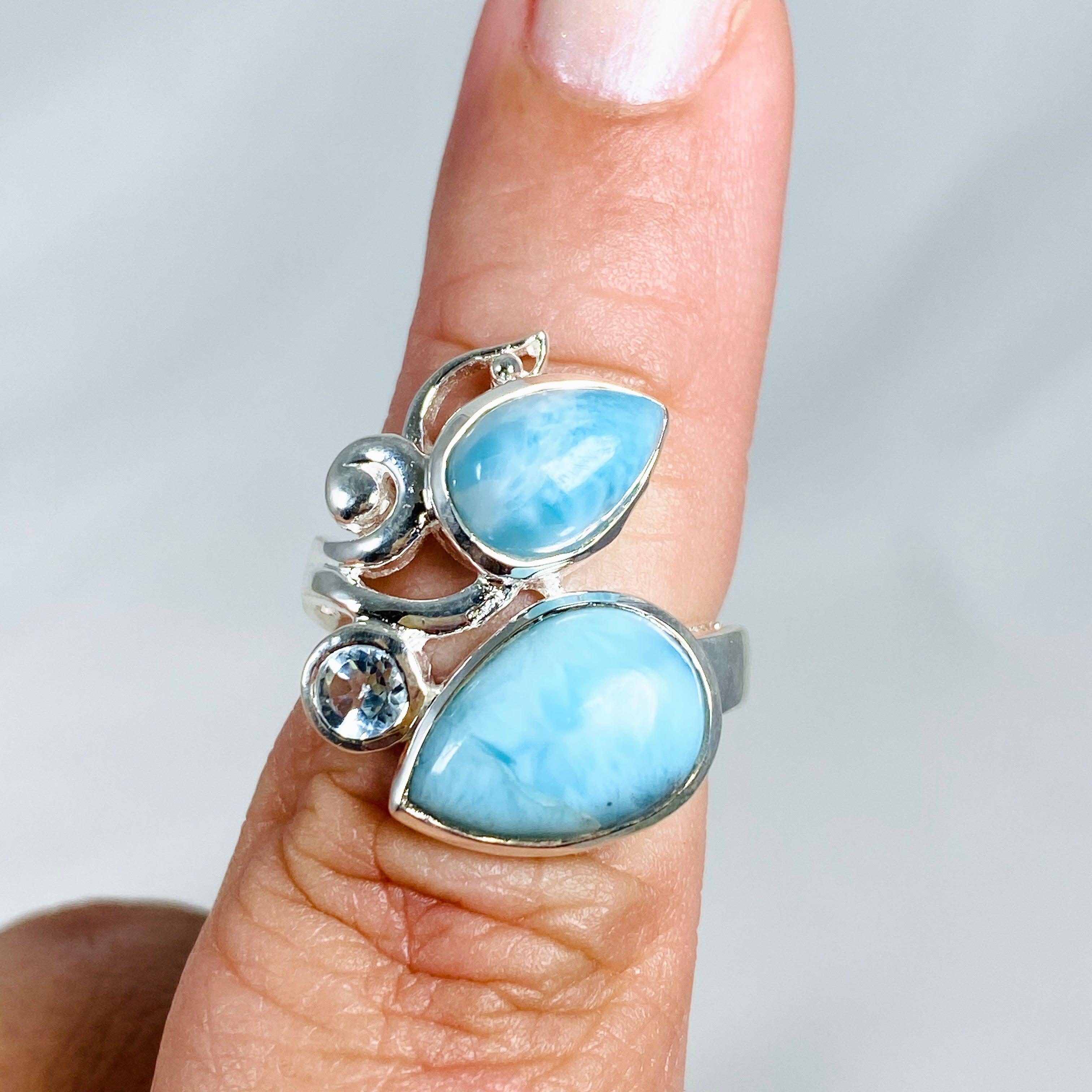 Larimar Multi Stone Ring for Women - Size 6 Sterling Silver Jewelry KRGJ3091 | Perfect for Beach Vacation, Boho Fashion & Gift Giving