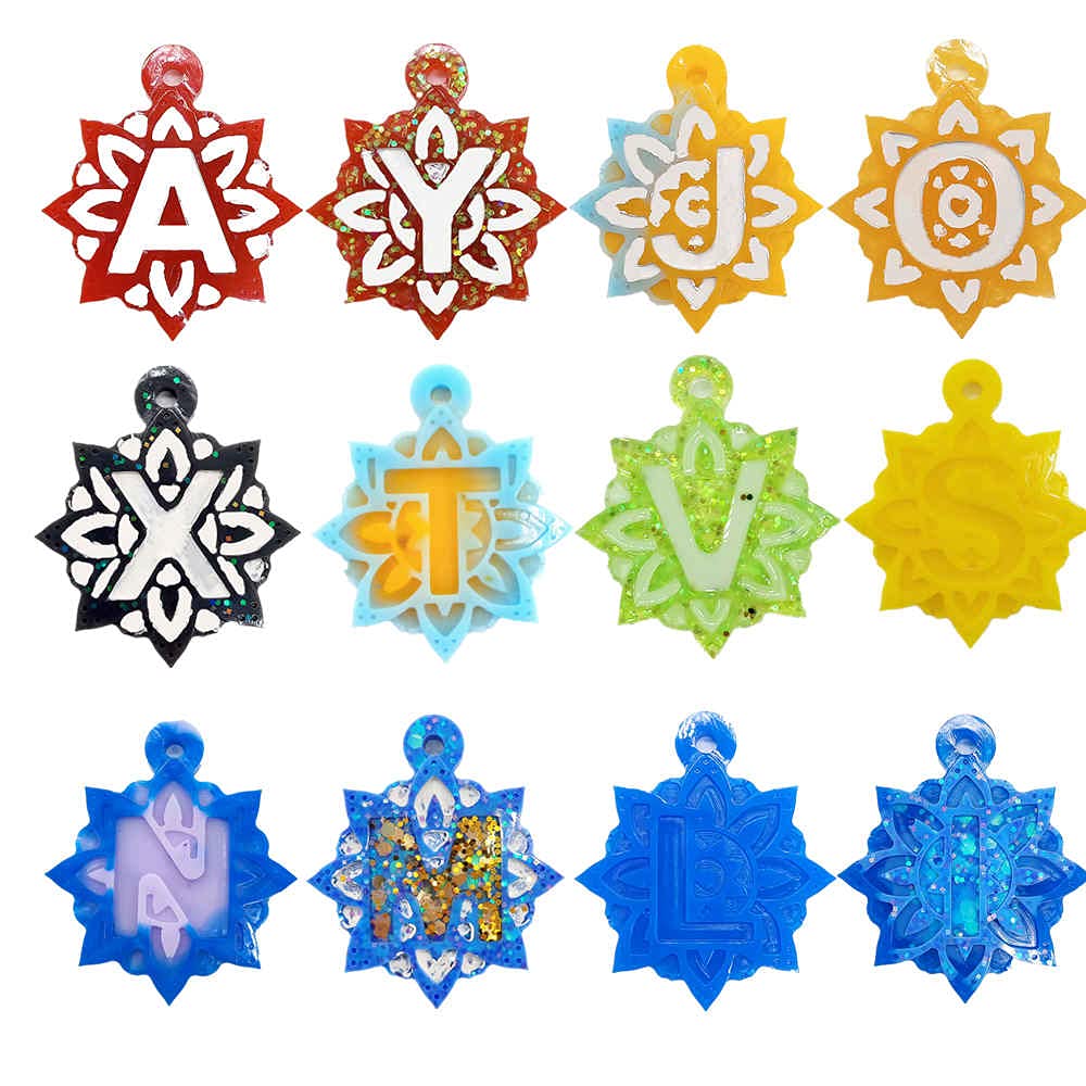 26 Letters Silicone Keychain Molds for Epoxy Resin Crafts - ChicoParty Mandala Alphabet Resin Molds for DIY Keychains, Crayons, Clay, Fridge Magnets & Brooches | Perfect for Handmade Jewelry, Gift Making & Craft Projects