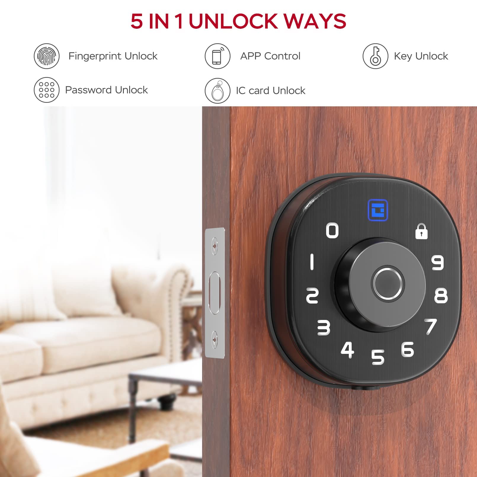 GeekTale Smart Keyless Entry Door Lock - Fingerprint & Keypad Deadbolt for Front Door, App Control, Auto Lock, Exterior Security - Perfect for Home, Office & Vacation Rentals