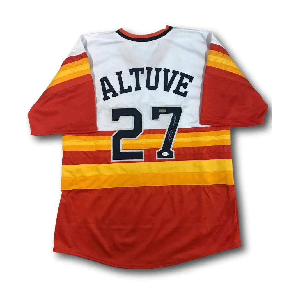 Authentic Jose Altuve Signed Houston Astros Rainbow Jersey with JSA COA - 2017 World Series Champions Autographed Memorabilia - Perfect for Sports Collectors, Man Cave Decor & Astros Fans Gifts