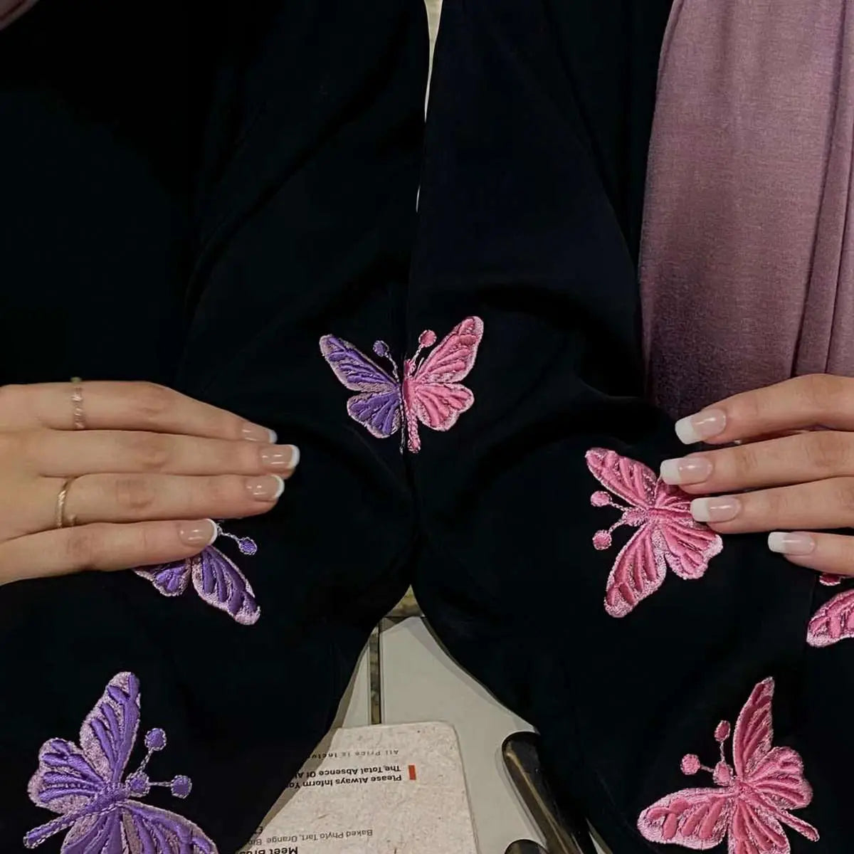 Elegant Butterfly Embroidery Cardigan Open Abaya Dress for Women - Boho Chic Cover-Up for Mosque, Prayer, and Special Occasions