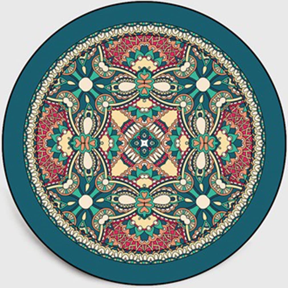 Bohemian Round Area Rug 5.2' x 5.2' - Geometric Mandala Floral Design Non-Slip Non-Shedding Carpet for Bedroom, Living Room, Kitchen & Outdoor Use | Boho Chic Home Decor Floor Mat