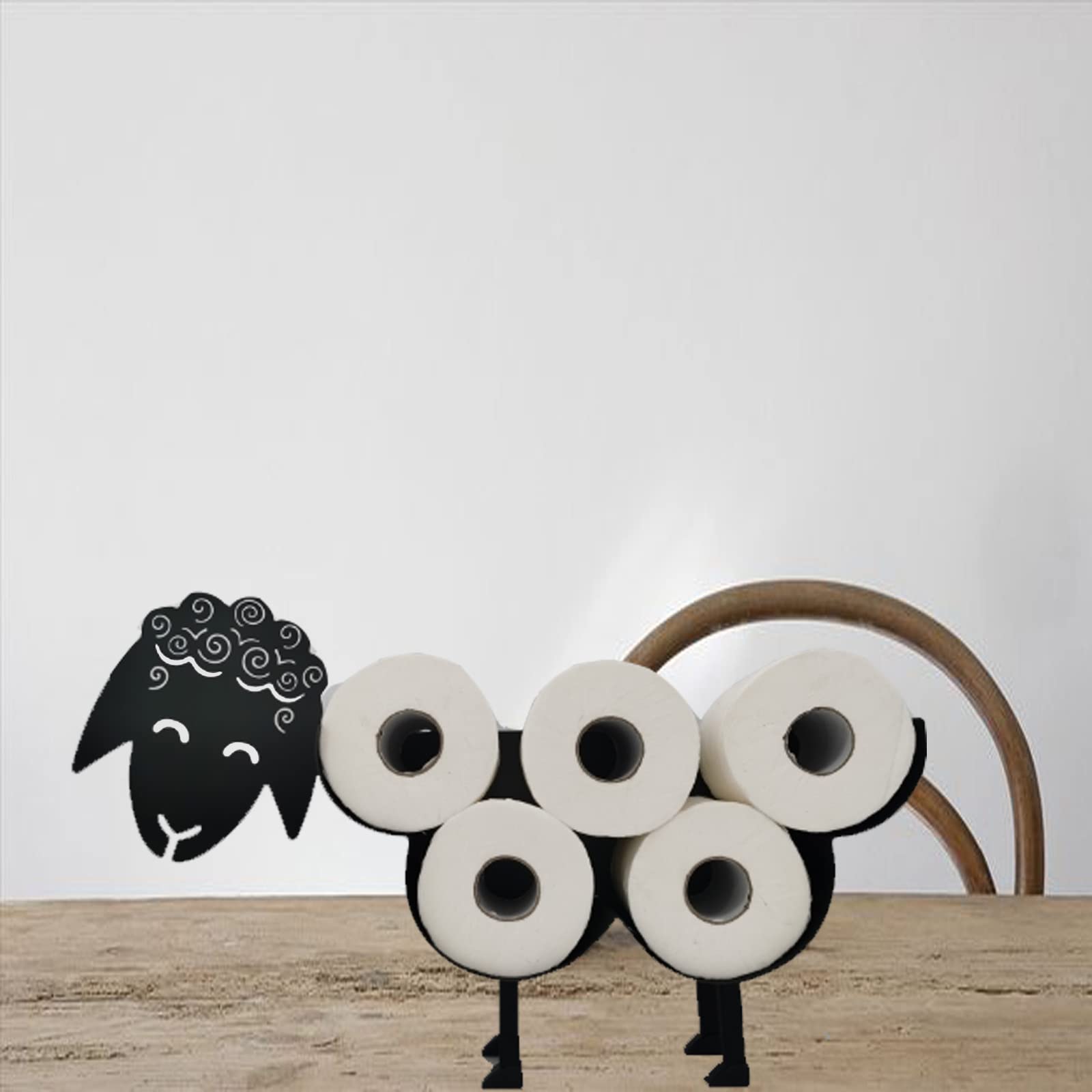Metal Sheep Toilet Paper Holder - Wall Mount or Stand Roll Paper Towel Rack for 5-7 Rolls, Animal-Themed Bathroom Tissue Storage with Backplate - Perfect for Farmhouse, Rustic, or Kids' Bathroom Decor in Home, Kitchen & Toilet