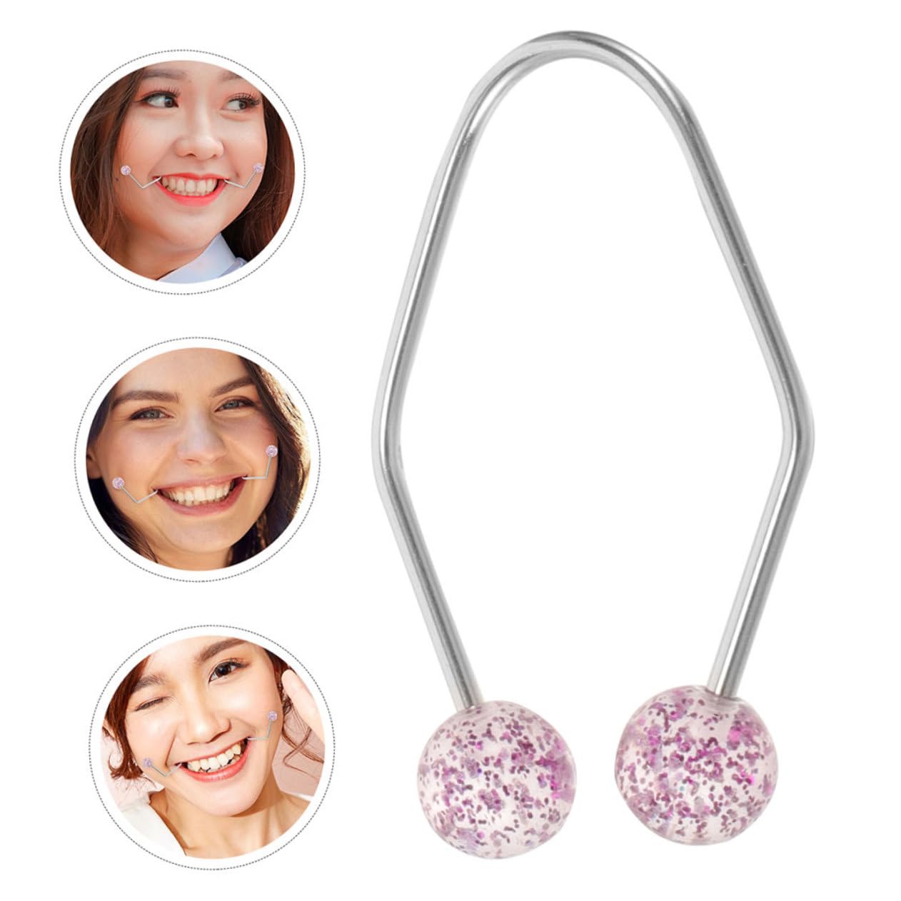 2pcs Dimple Trainer Face Exerciser Tools - Natural Dimple Makers for Jawline & Facial Contouring - Purple Imitation Pearls Design for Smile Enhancement & Face Shaping - Perfect for Daily Facial Exercises & Beauty Routine