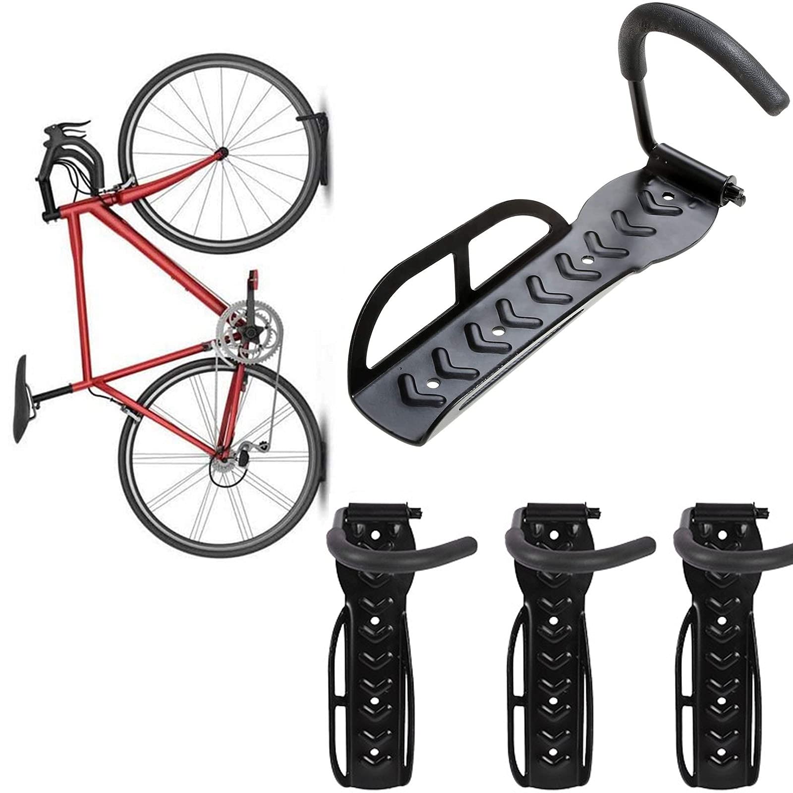 Kenxen 4-Piece Heavy Duty Vertical Bike Wall Mount Rack - Garage & Indoor Bike Storage System Holds Up to 66 lbs (Includes Screws) - Perfect for Space-Saving Bike Organization in Garages, Apartments & Small Homes