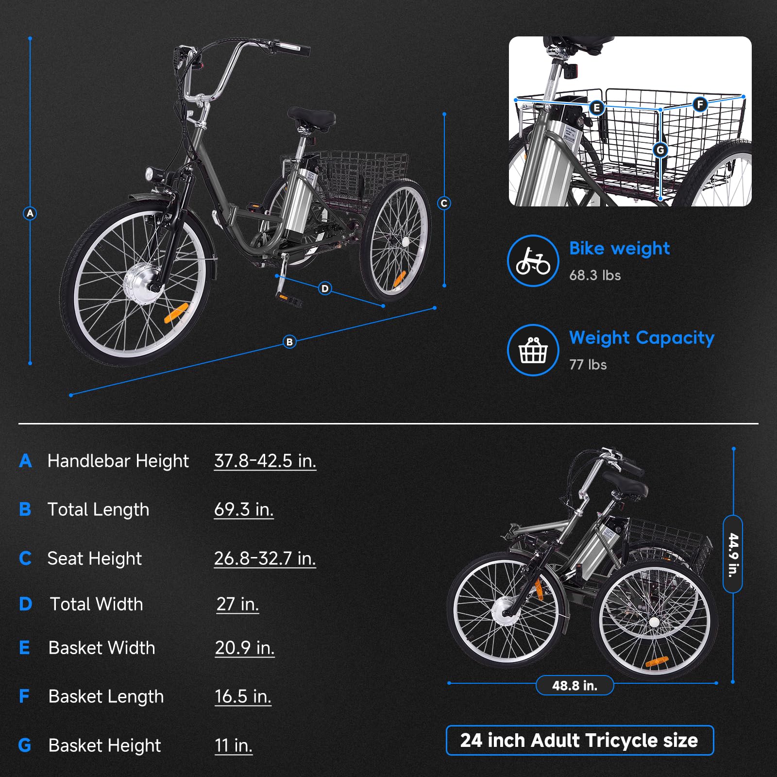 GARVEE 26 Inch Adult Electric Tricycle - Foldable 7-Speed E-Trike with Basket, 36V Removable Battery & 250W Brushless Motor - Perfect for Commuting, Shopping & Leisure Rides (Men & Women)