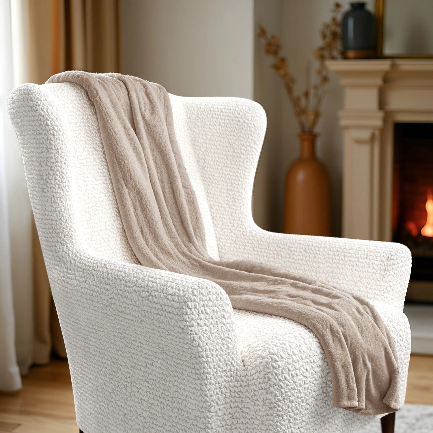 Premium Wingback Chair Slipcover - Microfiber Collection | Washable & Stretchable Furniture Protector for Living Room, Office, or Bedroom