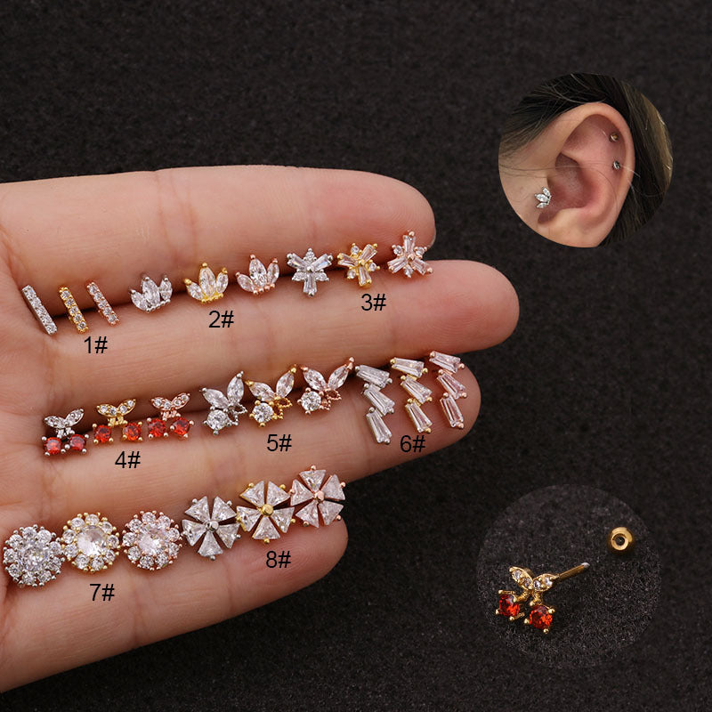 20G Small Cherry Piercing Stud Helix Earrings for Women - 316L Surgical Steel Cartilage Hoop - HSPJ19105 | Perfect for Daily Wear, Parties & Gifts
