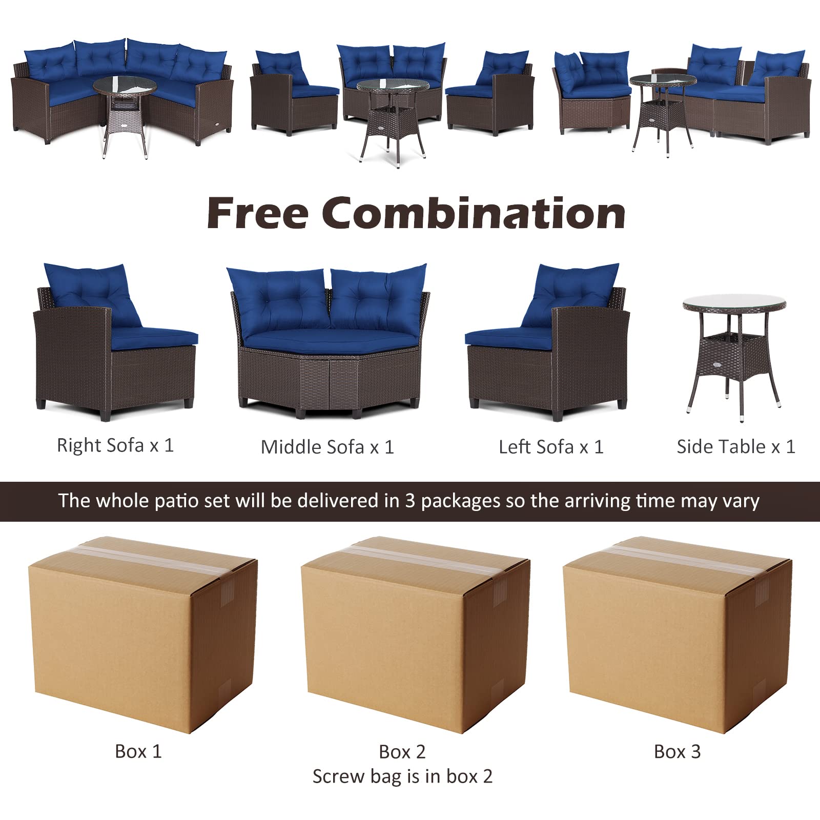 **Tanglula 4-Piece Outdoor Sectional Sofa Set - Half Moon All-Weather Heavy Duty Patio Furniture with Round Side Table & Soft Cushions - Perfect for Backyard, Poolside, Deck, Garden (Navy Blue)**    *(Use Case: Ideal for outdoor relaxation, entertaining guests, or enjoying sunny days by the pool or in the garden.)*