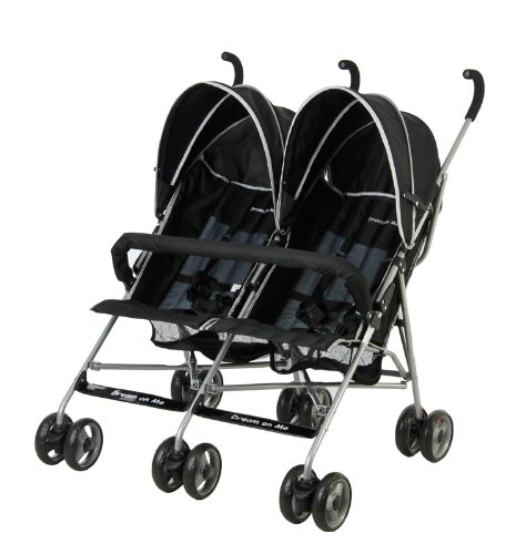 Dream On Me Double Twin Stroller for Toddlers - Lightweight Compact Side by Side Baby Stroller with Canopy & Storage Basket, Black - Perfect for Shopping, Travel & Outdoor Walks
