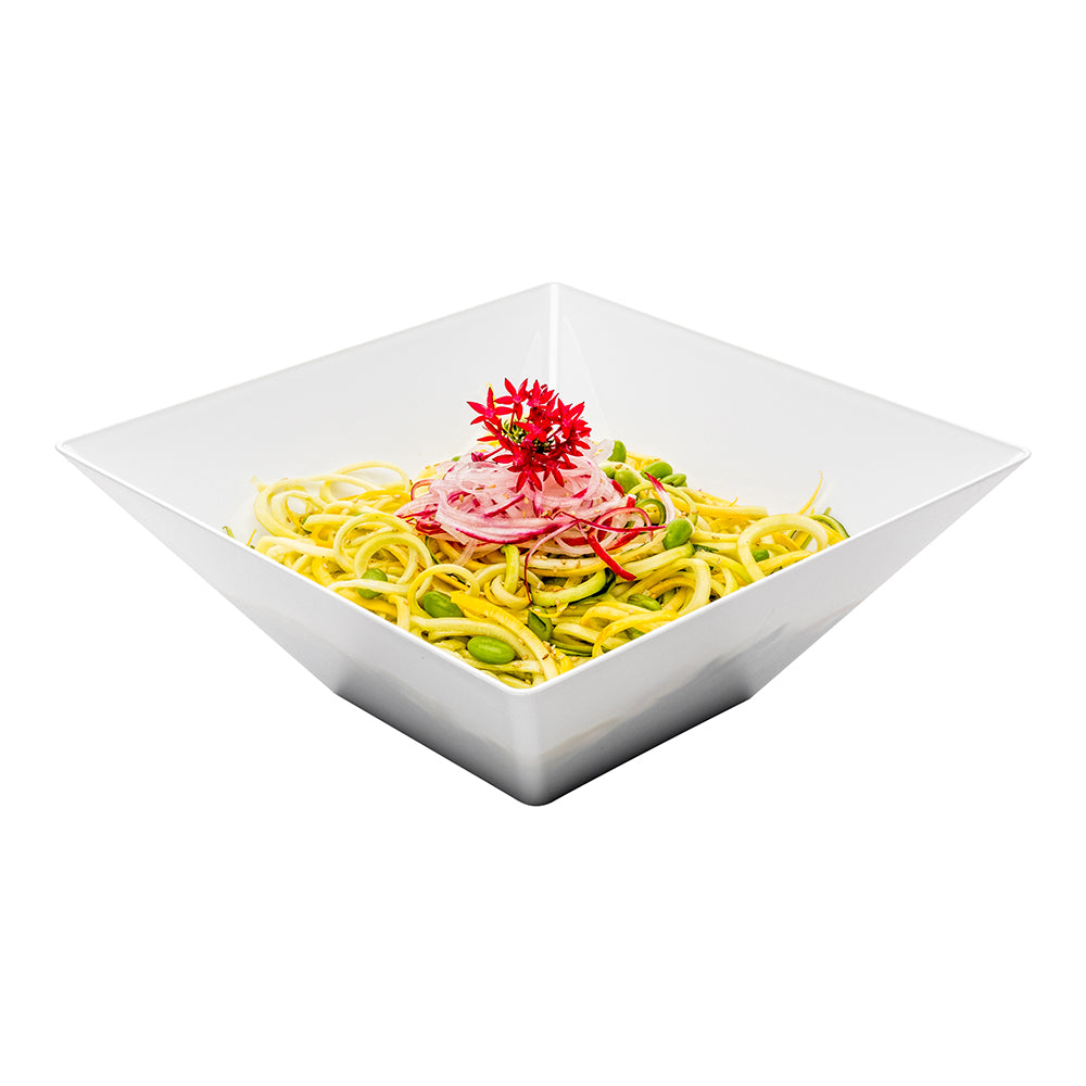160 oz Square White Plastic Large Modern Catering Bowl - 11 x 11 x 4.5 Inches - 25 Count Box - Perfect for Buffets, Parties, and Commercial Food Service