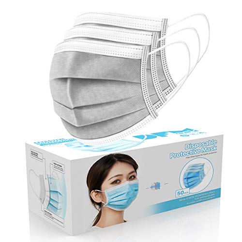 50-Pack Silver 3-Ply Face Masks with Earloop for Daily Protection