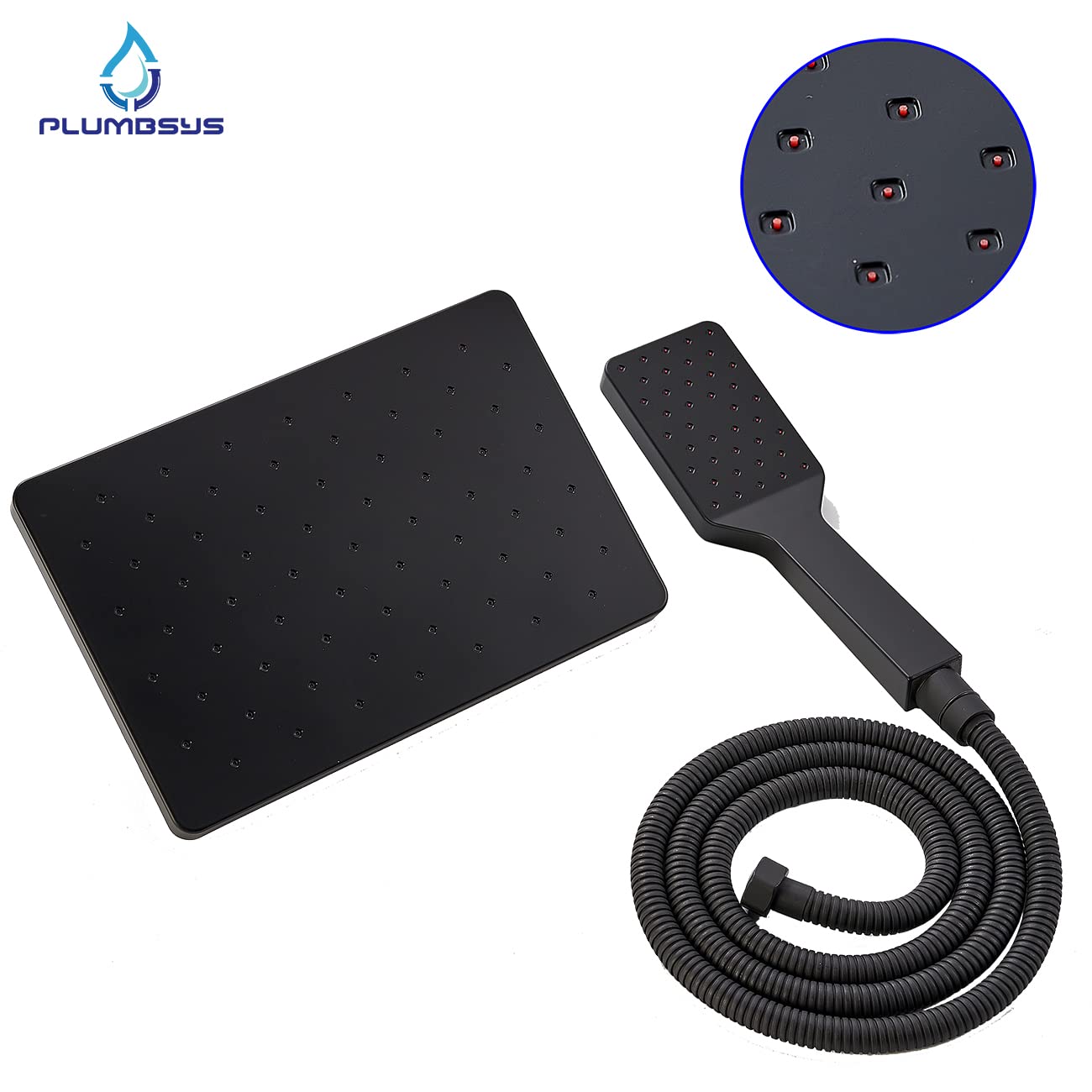 Plumbsys Black Shower Rail Set - 10 Inch Square Rainfall Shower Head with Diverter & Handheld Spray | Wall Mounted Bathroom Shower System with Automatic Cleaning Function | Perfect for Modern Home, Spa, and Luxury Bathroom Renovations