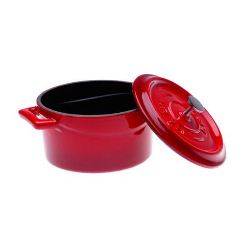 Arcata 080820 Mini Oval Cast Iron Casserole Dish with Lid - 14.25 oz Enameled Dutch Oven, Red - Perfect for Baking, Roasting & Serving Individual Portions