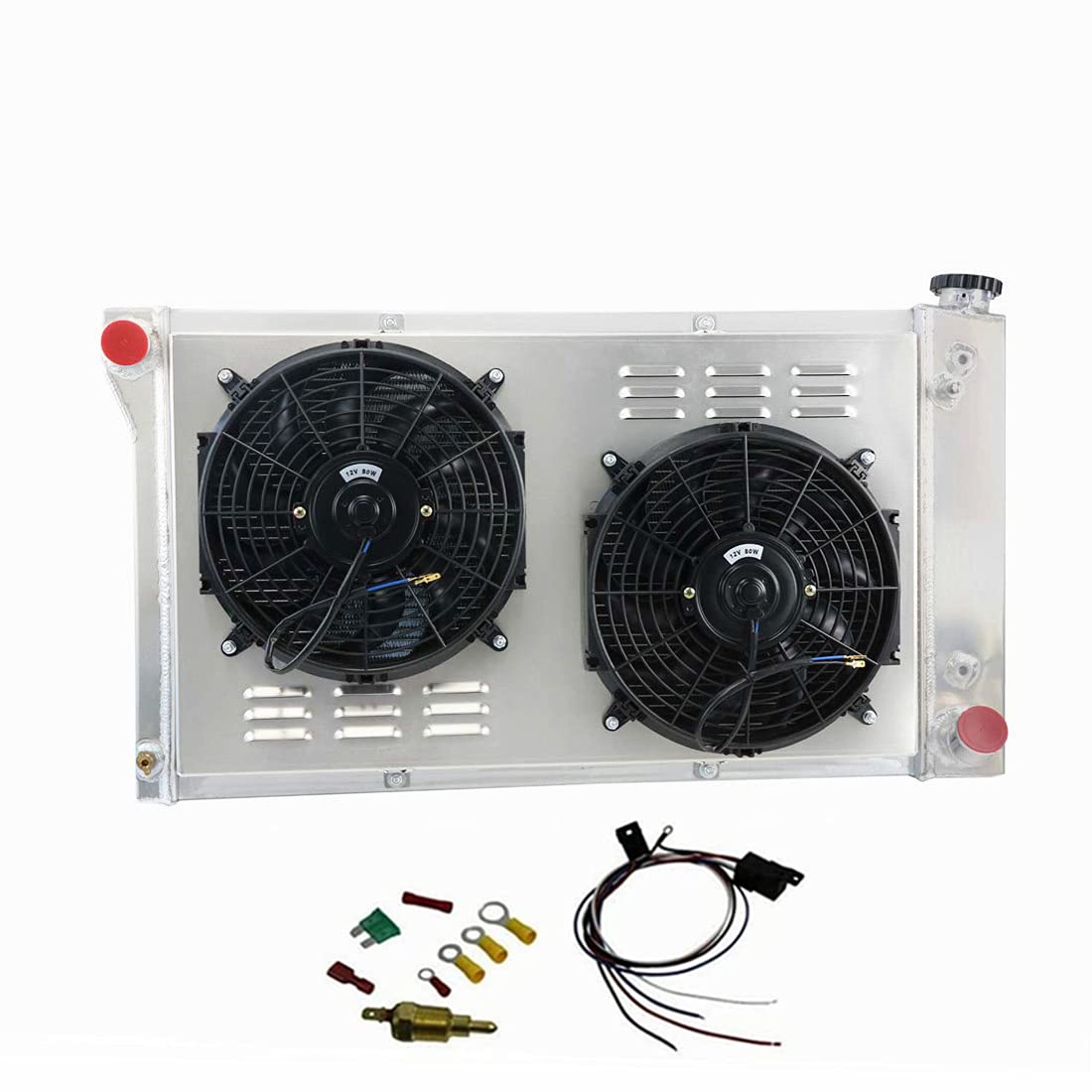 High-Performance 55MM 3-Row Aluminum Radiator with Fan Shroud & Thermostat Relay Kit for 1967-79 GMC Chevrolet C/K C10 C20 C30 K10 K20 Pickup & P/G Series Van - Enhanced Cooling for Hot Weather & Heavy-Duty Towing
