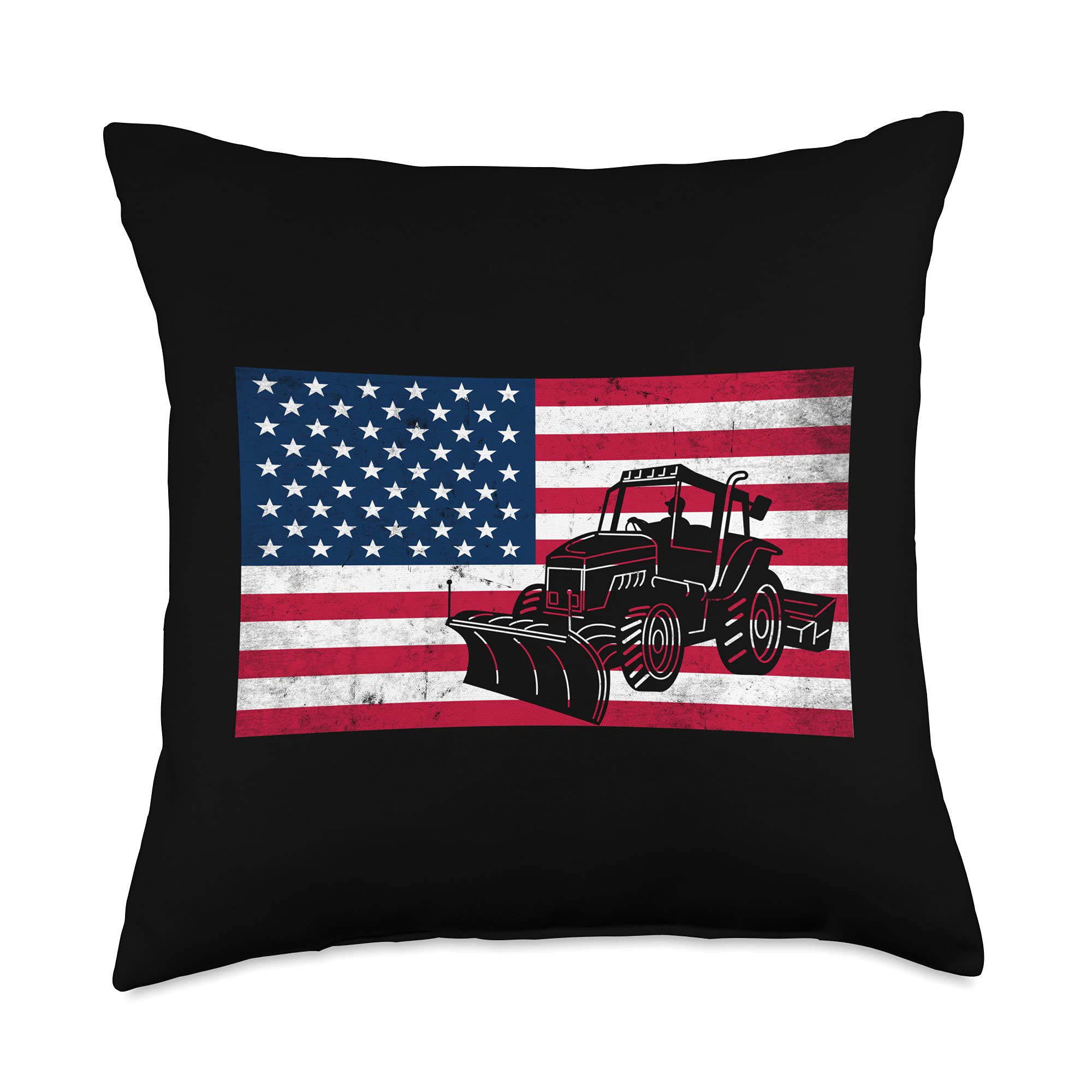 USA Flag American Patriotic Plow Operator Throw Pillow - 18x18 Inches Multicolor Decorative Cushion for Sofa, Bed, or Truck Cab - Perfect for Farmhouse, Patriotic Home Decor & Gifts