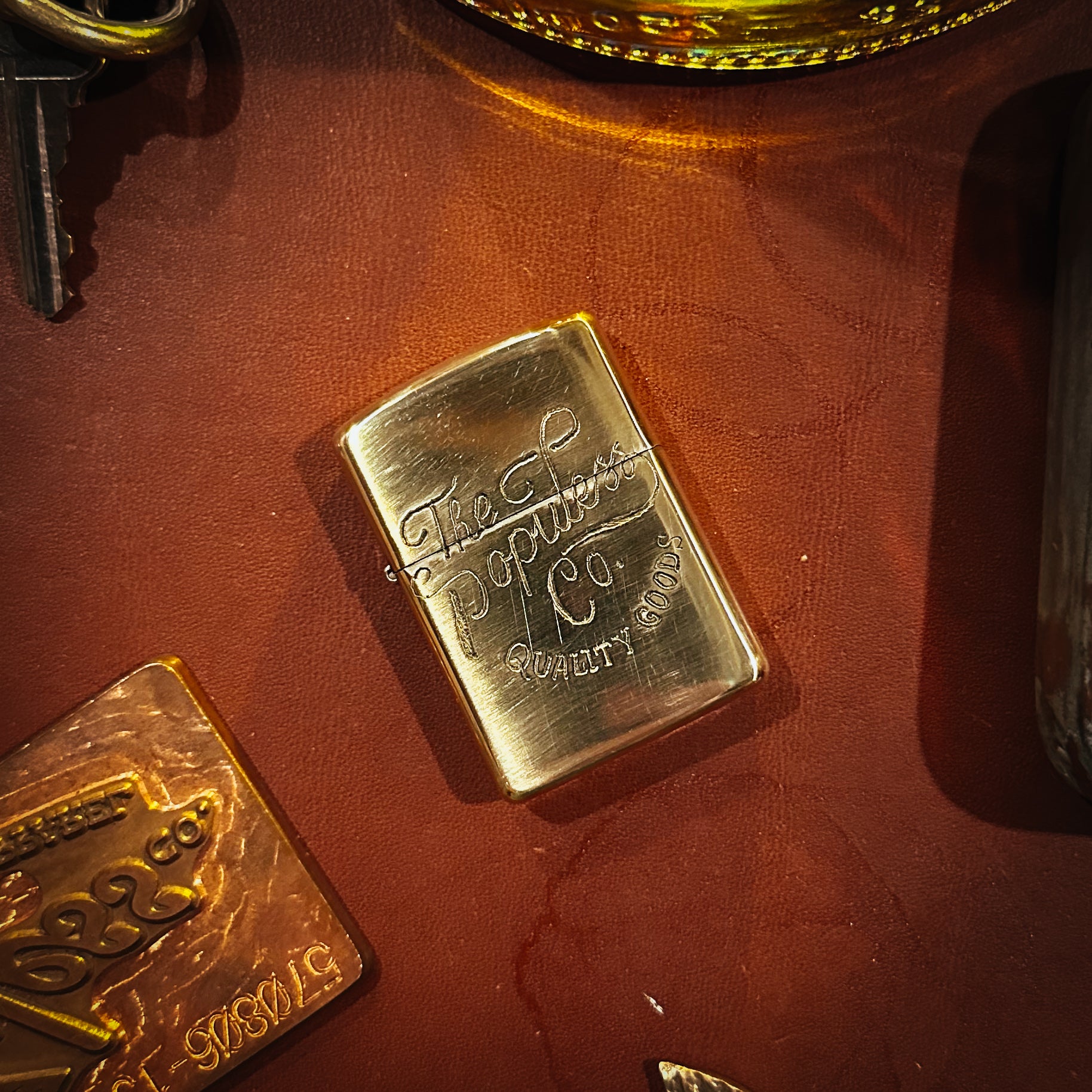 BROOKHAYL x POPULESS Limited Edition Hand Engraved Zippo® Lighter 006 - Armor Brushed Brass for Collectors & Gift Giving | Vintage Style Windproof Lighter for Outdoor Camping, Smoking & Survival Kits