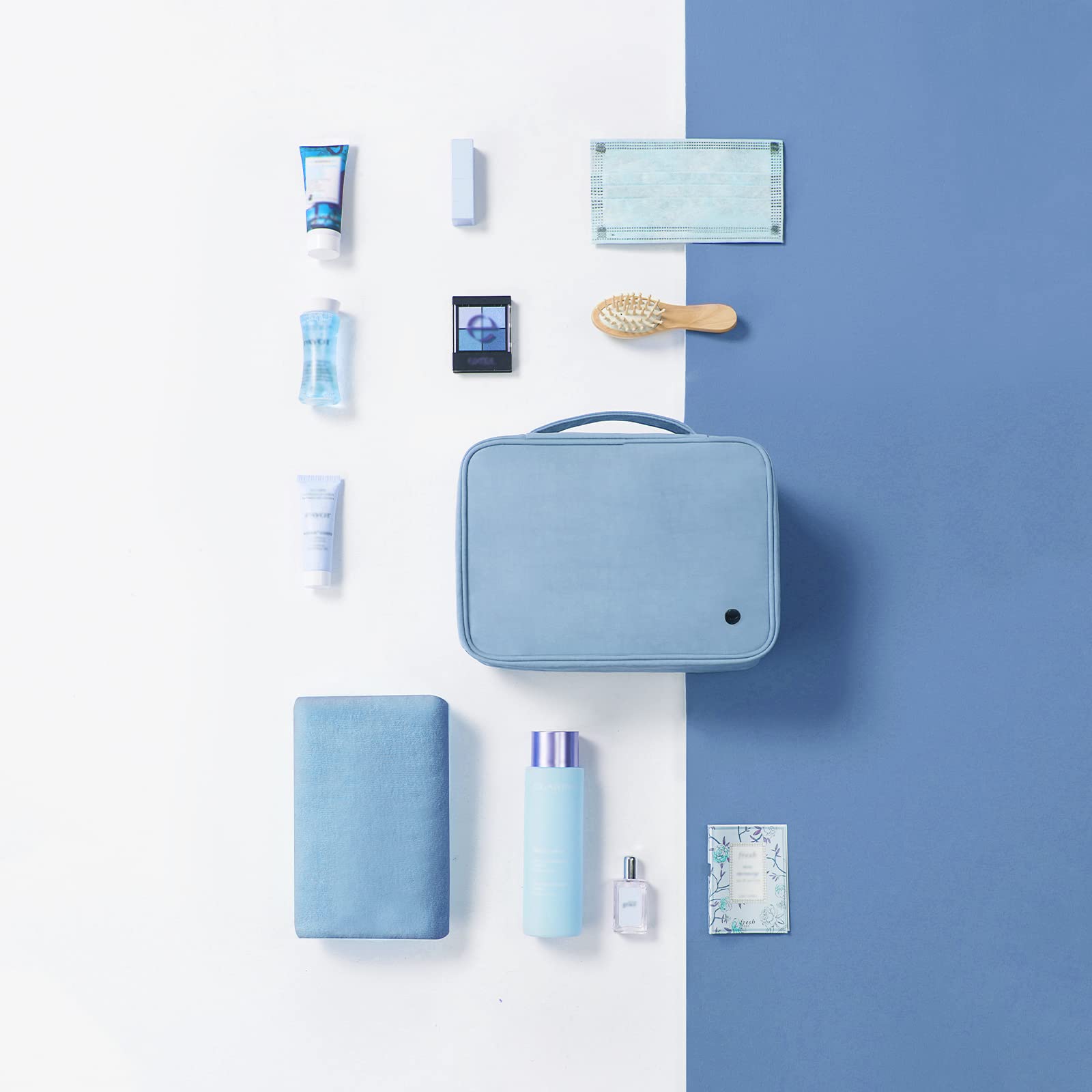 Purevave Large Hanging Toiletry Bag for Women & Men - Waterproof Travel Makeup Cosmetic Organizer with Multiple Pockets for Full Size Toiletries (Blue) | Perfect for Airplane Carry-on, Gym, Camping & Vacation Essentials
