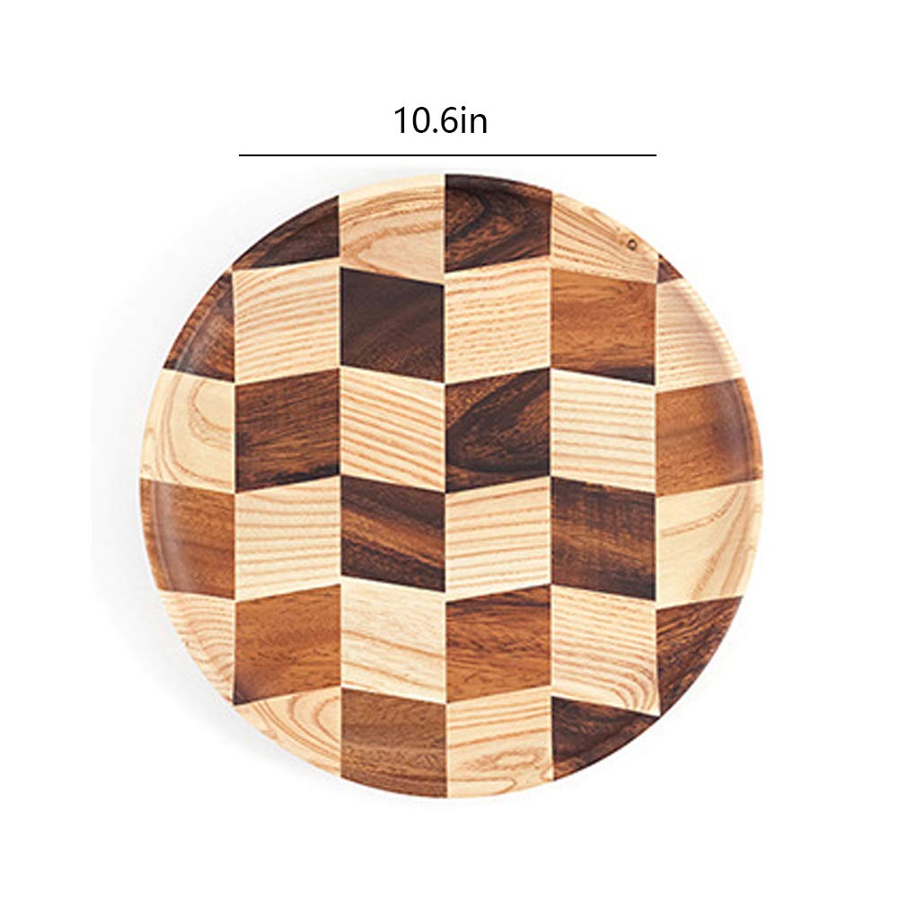 11 Inch Round Wooden Serving Tray Set - Decorative Wood Plate for Coffee, Snacks, Fruits & Desserts | Lightweight & Easy Clean Dinnerware | Perfect for Tea Parties, Breakfast in Bed & Home Decor