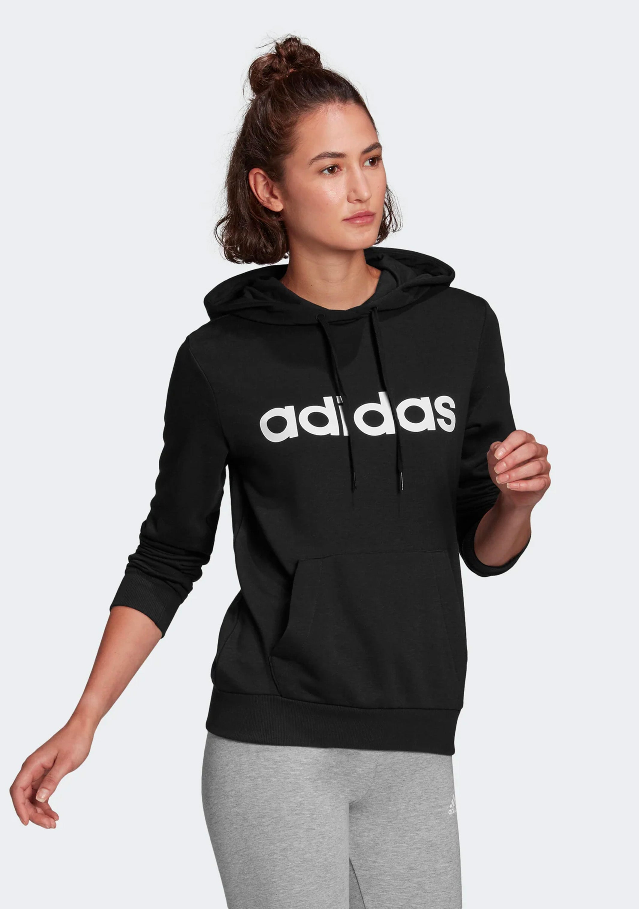 Adidas Women's Essentials Linear Cotton Hoodie - Soft Casual Pullover Sweatshirt for Workout, Lounge & Everyday Wear