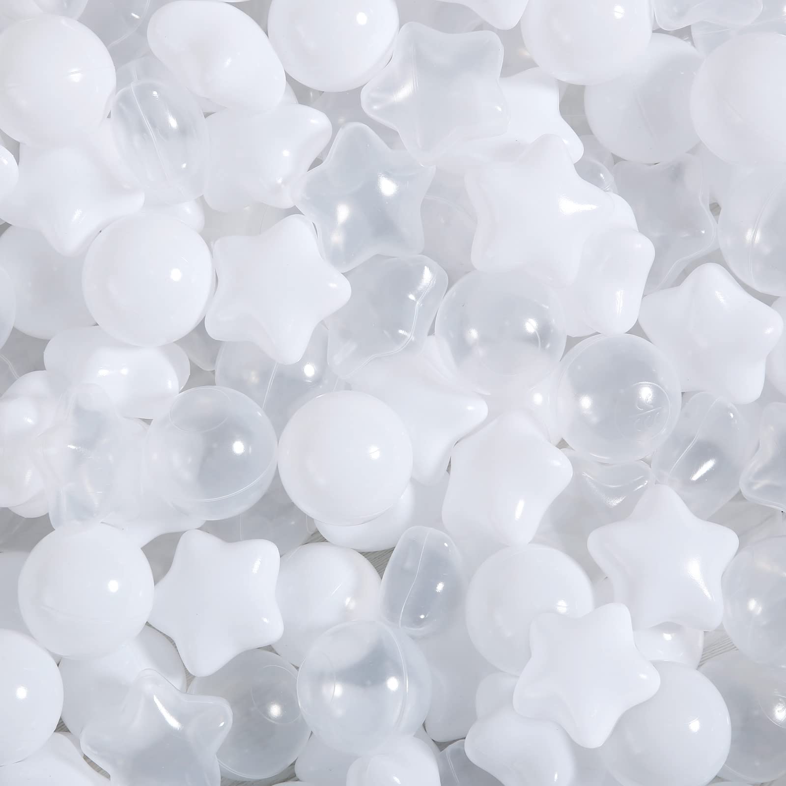 100-Piece Star Ball Pit Balls - Safe Plastic Play Balls for Kids & Toddlers - Perfect for Ball Pits, Play Tents, Kiddie Pools & Party Decorations (White & Clear) - Indoor & Outdoor Fun for Birthday Parties, Daycare Centers & Backyard Playtime