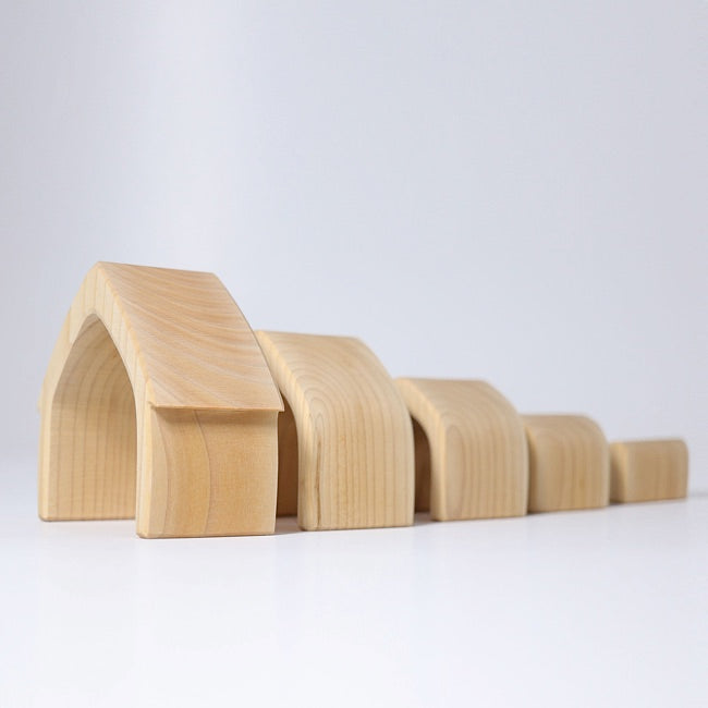 Grimm's House Natural 5-Piece Wooden Toy Set - Montessori Educational Building Blocks for Kids - Perfect for Preschool Learning & Creative Play at Home or Classroom