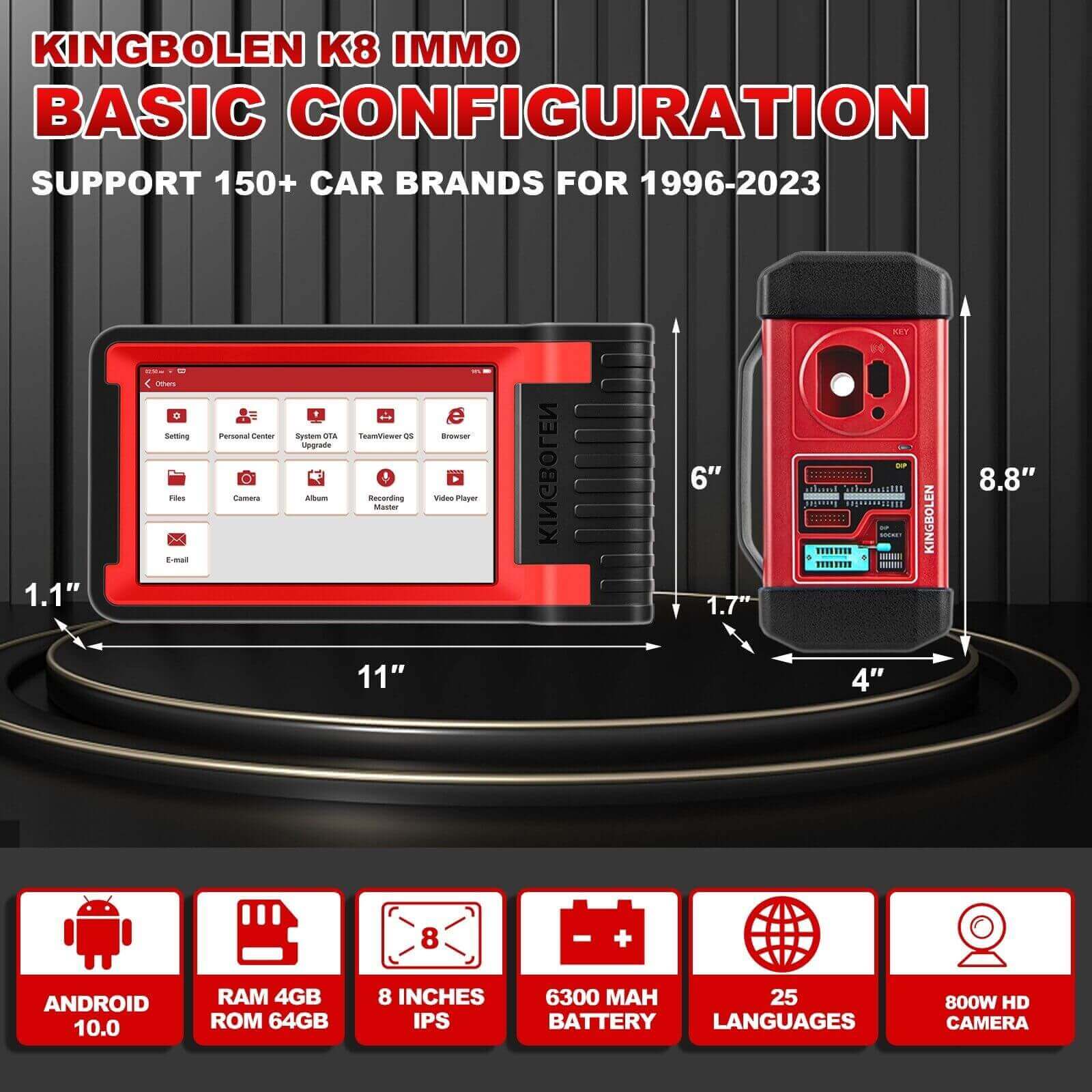 2025 KINGBOLEN K8 IMMO All System Diagnostic Tool - Key Programmer, ECU Coding, OBD2 Scanner with Anti-Theft & 24 Reset Functions - 2 Years Free Updates for Car Repair & Auto Maintenance Shops