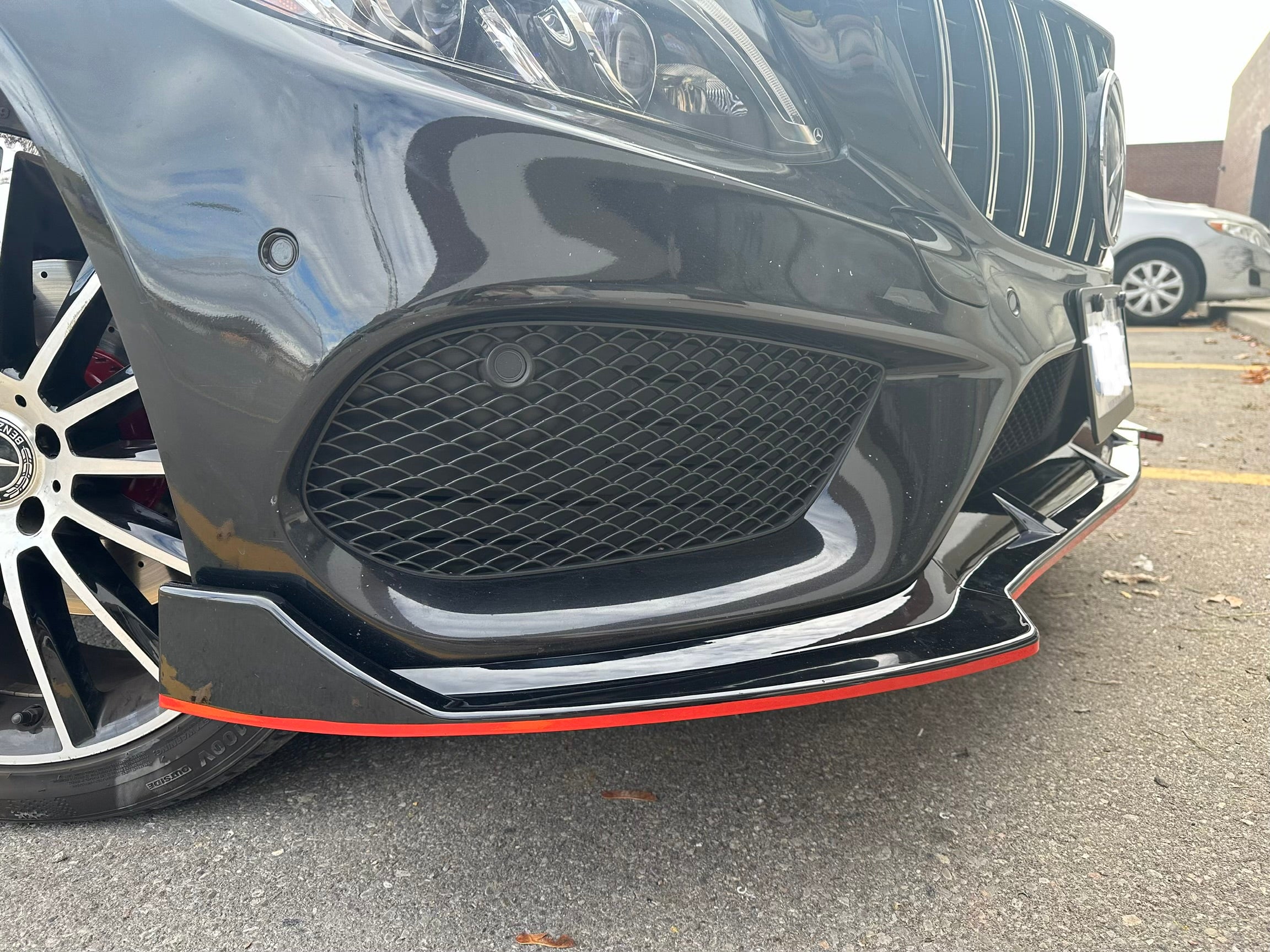 2019-2021 Mercedes Benz W205 C Class Front Bumper Lip - Glossy Black Polypropylene 3PC Splitter | Enhance Sporty Look & Aerodynamics for C300, C43 AMG Models