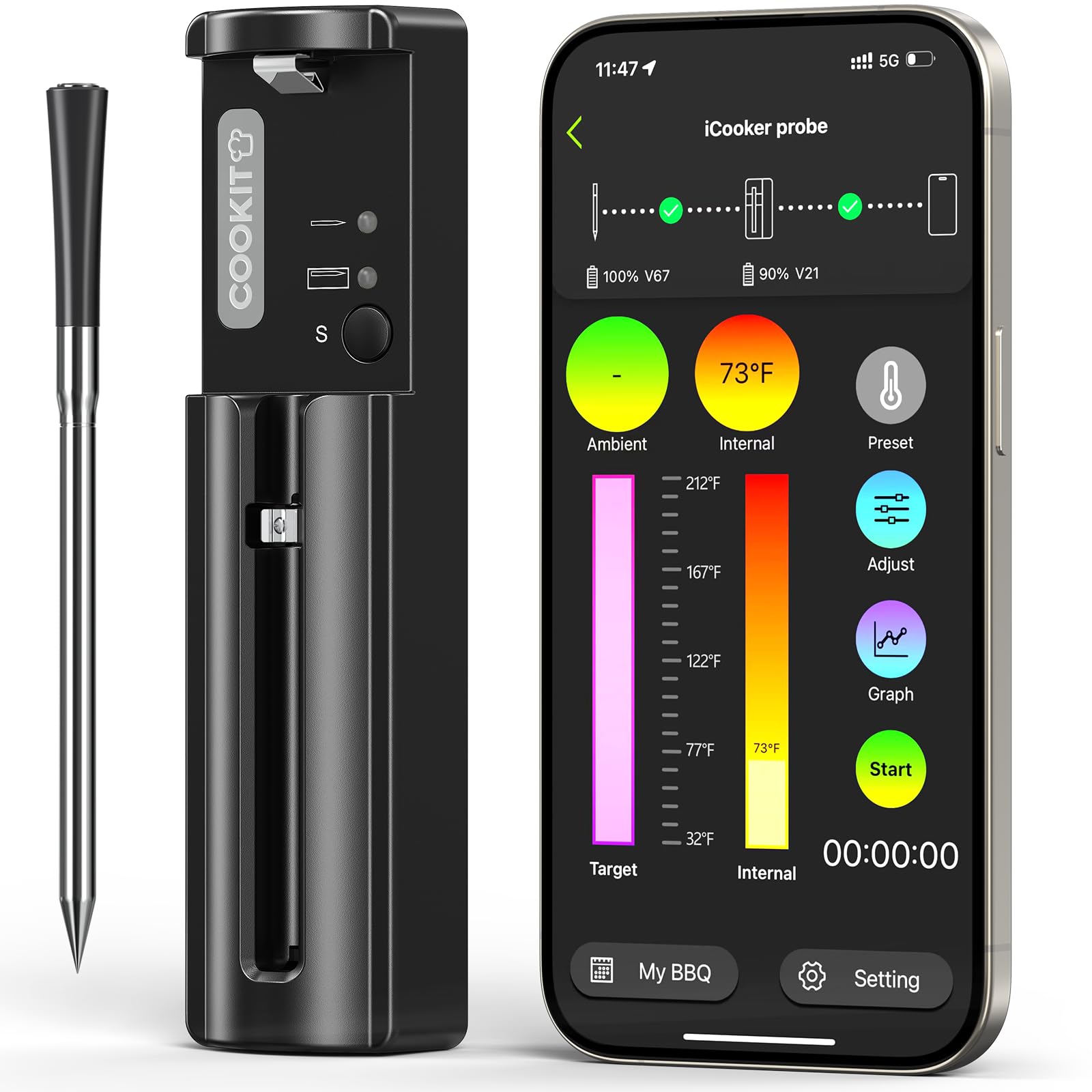 800FT Smart Wireless Meat Thermometer with 5.5mm Ultra-Thin Probe - Bluetooth 5.3 Digital Food Thermometer for Grilling, Smoking, Baking & Sous Vide | Perfect for BBQ, Kitchen, Oven & Outdoor Cooking