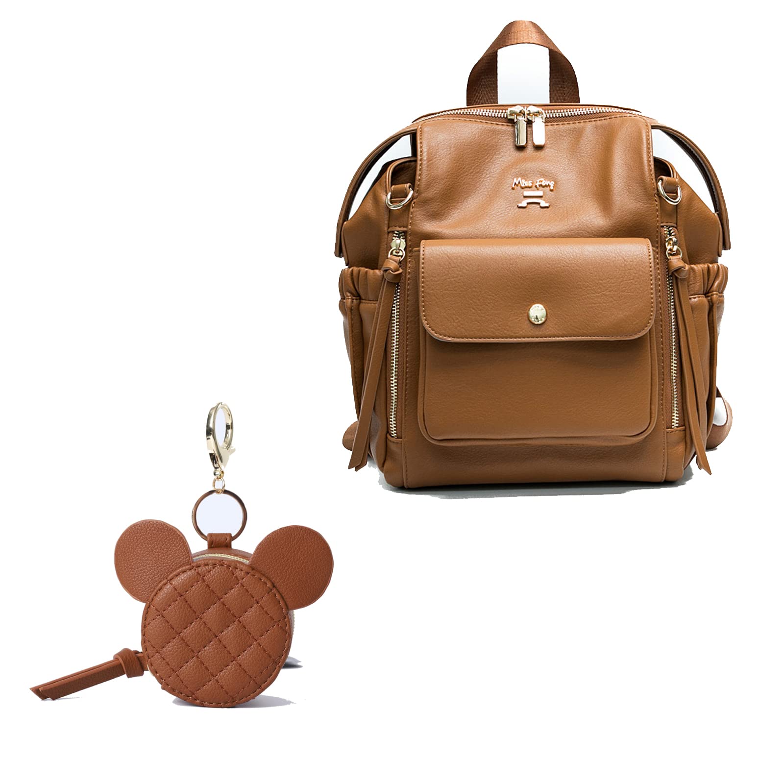 Miss Fong Genuine Leather Mini Diaper Bag Backpack - Compact Baby Carrier Purse with Pacifier Holder & Insulated Bottle Pocket - Perfect for New Moms, Travel & On-the-Go Parenting