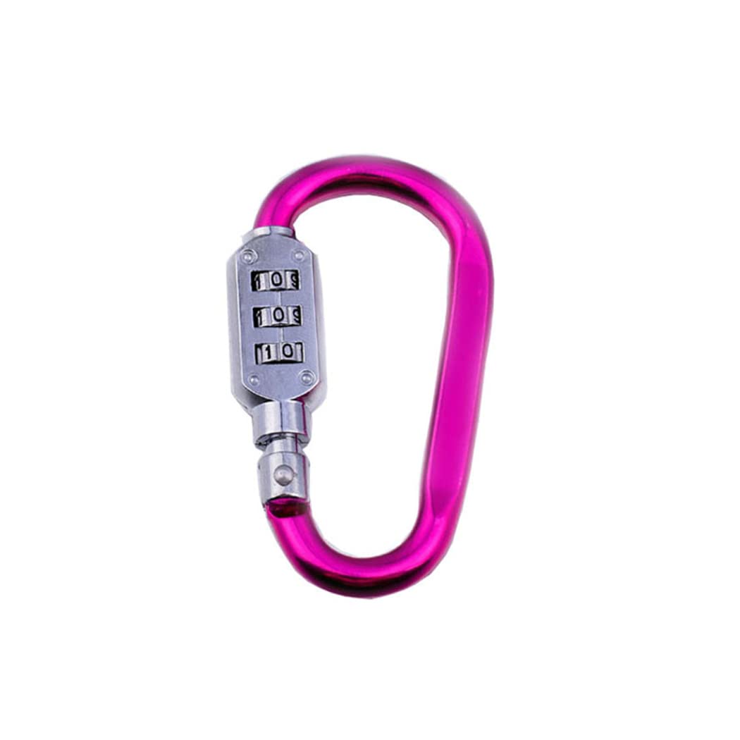 3-Digit Combination Carabiner Lock Keychain Clip for Luggage Backpack - Secure Travel Outdoor Accessory with Key Ring (Rose Red, Small) - Perfect for Gym Bags, Hiking Gear & Suitcase Security