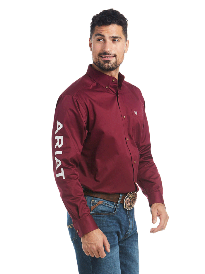 Ariat Men's Team Logo Twill Classic Fit Shirt - Burgundy Red Comfortable Casual Shirt for Work, Outdoor & Everyday Wear