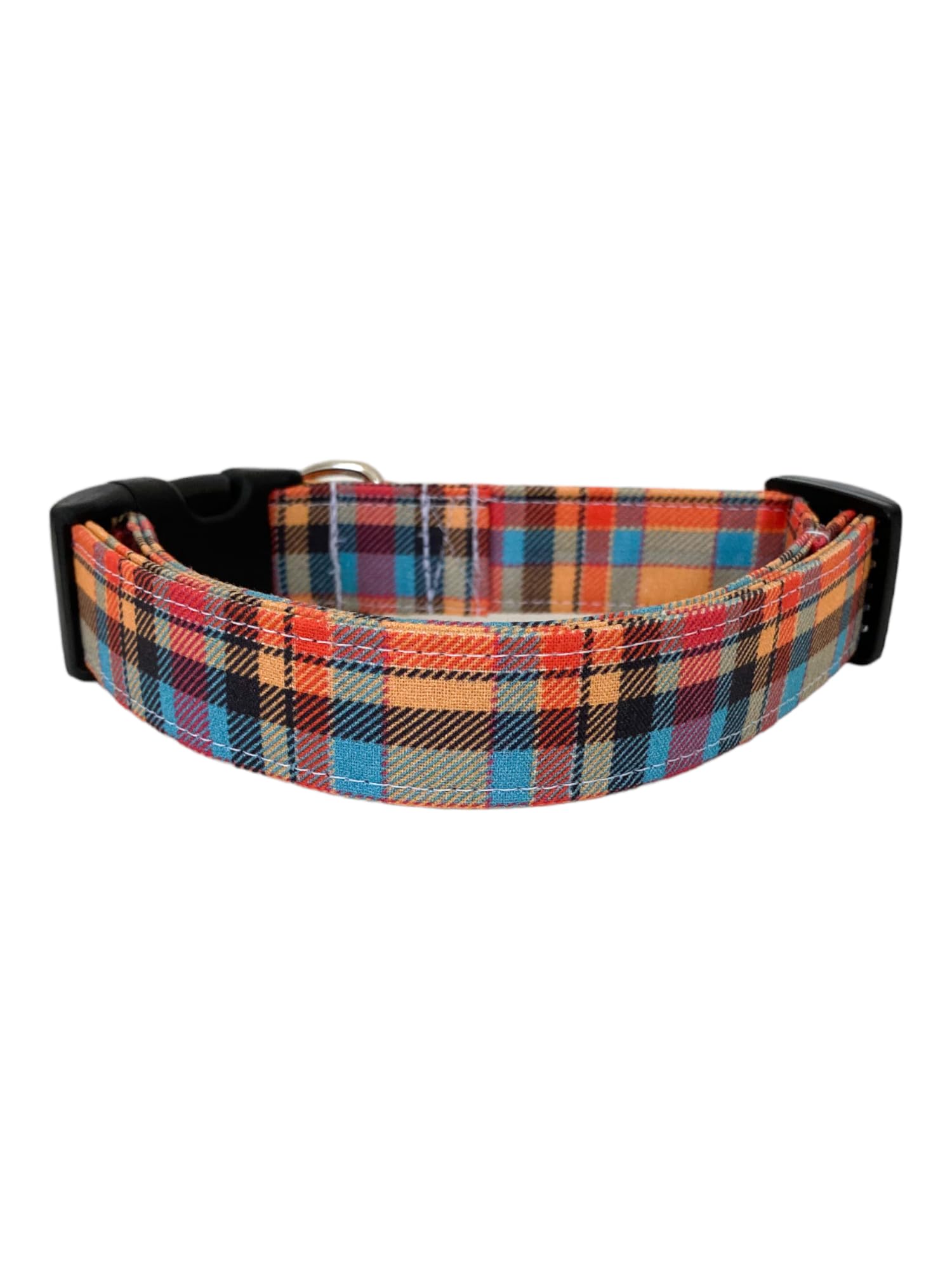 Orange Plaid Dog Collar for Small Dogs & Cats - Adjustable Pet Collar with D-Ring for Leash - Perfect for Daily Walks, Pet Training & Fashion Accessories
