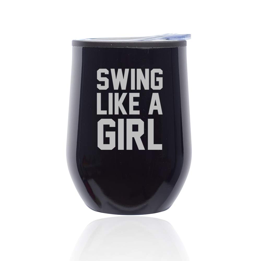 Stemless Wine Glass Tumbler with Lid - Insulated Coffee Travel Mug for Golf, Softball, Kettlebell - Midnight Black - Perfect for Outdoor Sports, Picnics & Commuting