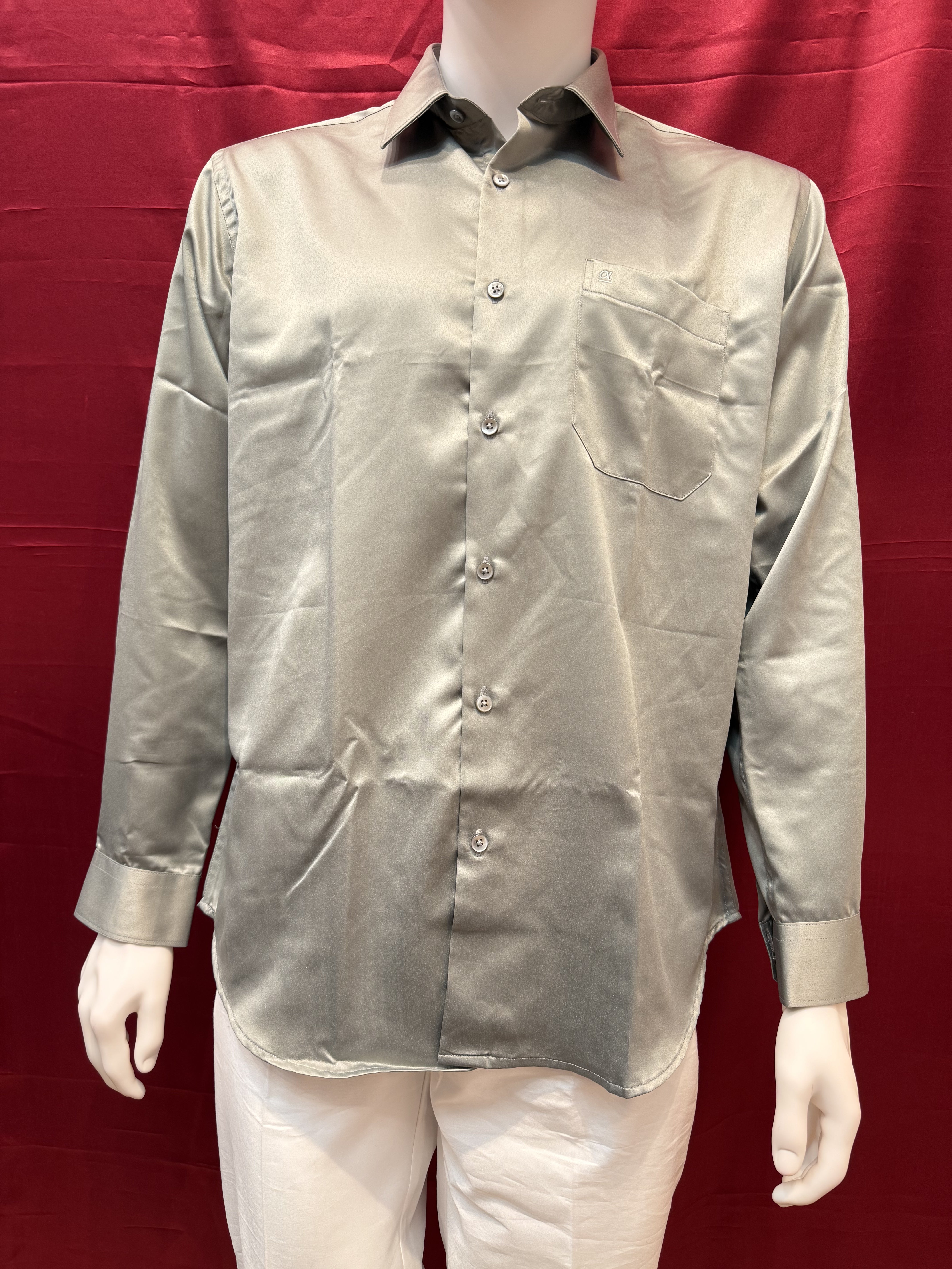 Premium Gray Silk Long Sleeve Shirt for Men - Elegant Formal Wear & Business Attire for Office, Weddings & Special Occasions