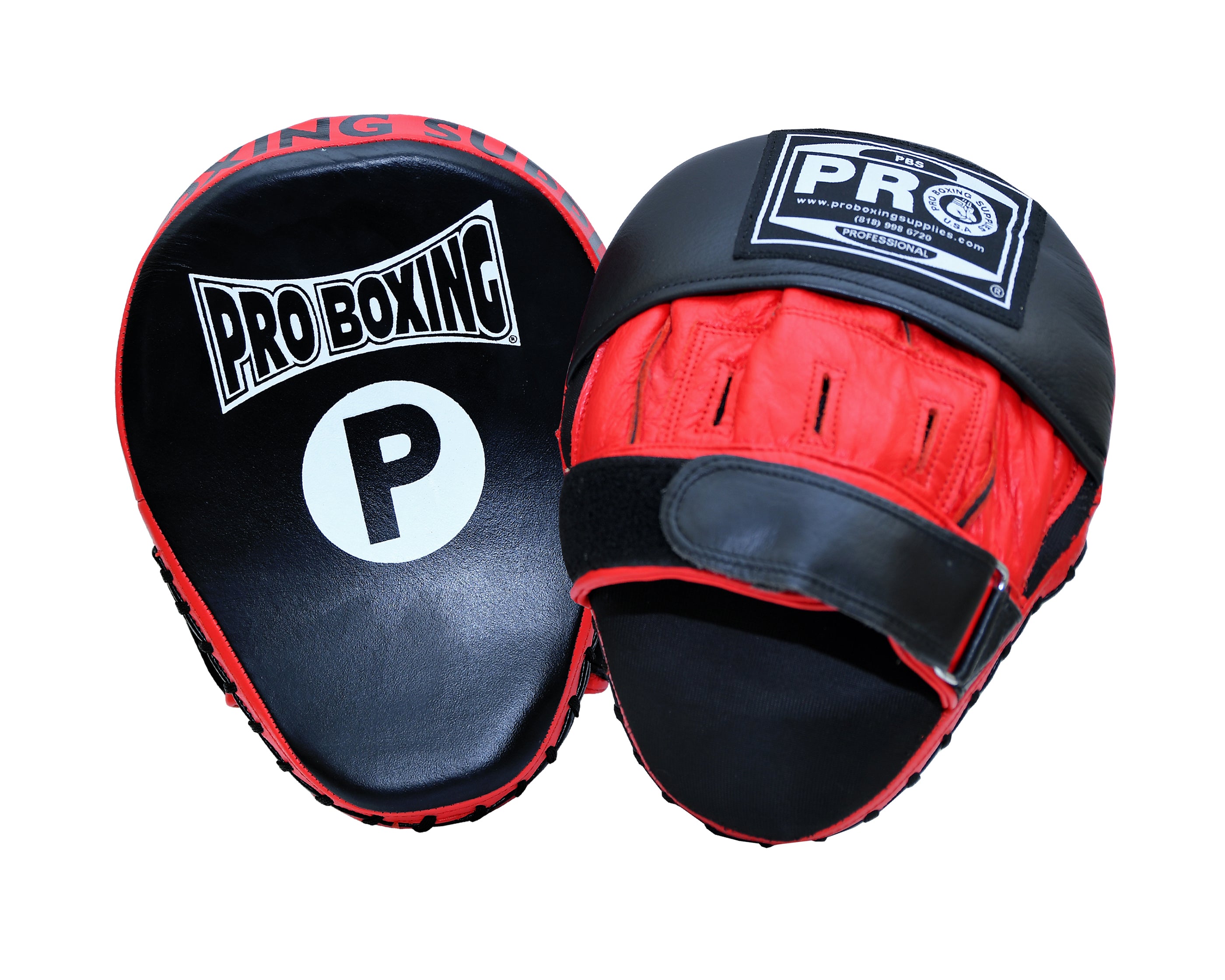 ProBoxing® Professional Focus Curve Mitt - Black/Red Trim Boxing Training Pads for MMA, Kickboxing & Fitness Workouts