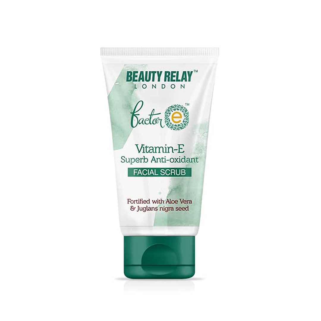 BEAUTYRELAY LONDON Vitamin E Antioxidant Facial Scrub - Whitening & Brightening Exfoliator for Dull Skin - Removes Tan & Sun Damage - 180g - Reveal Youthful Glow for Daily Skincare Routine