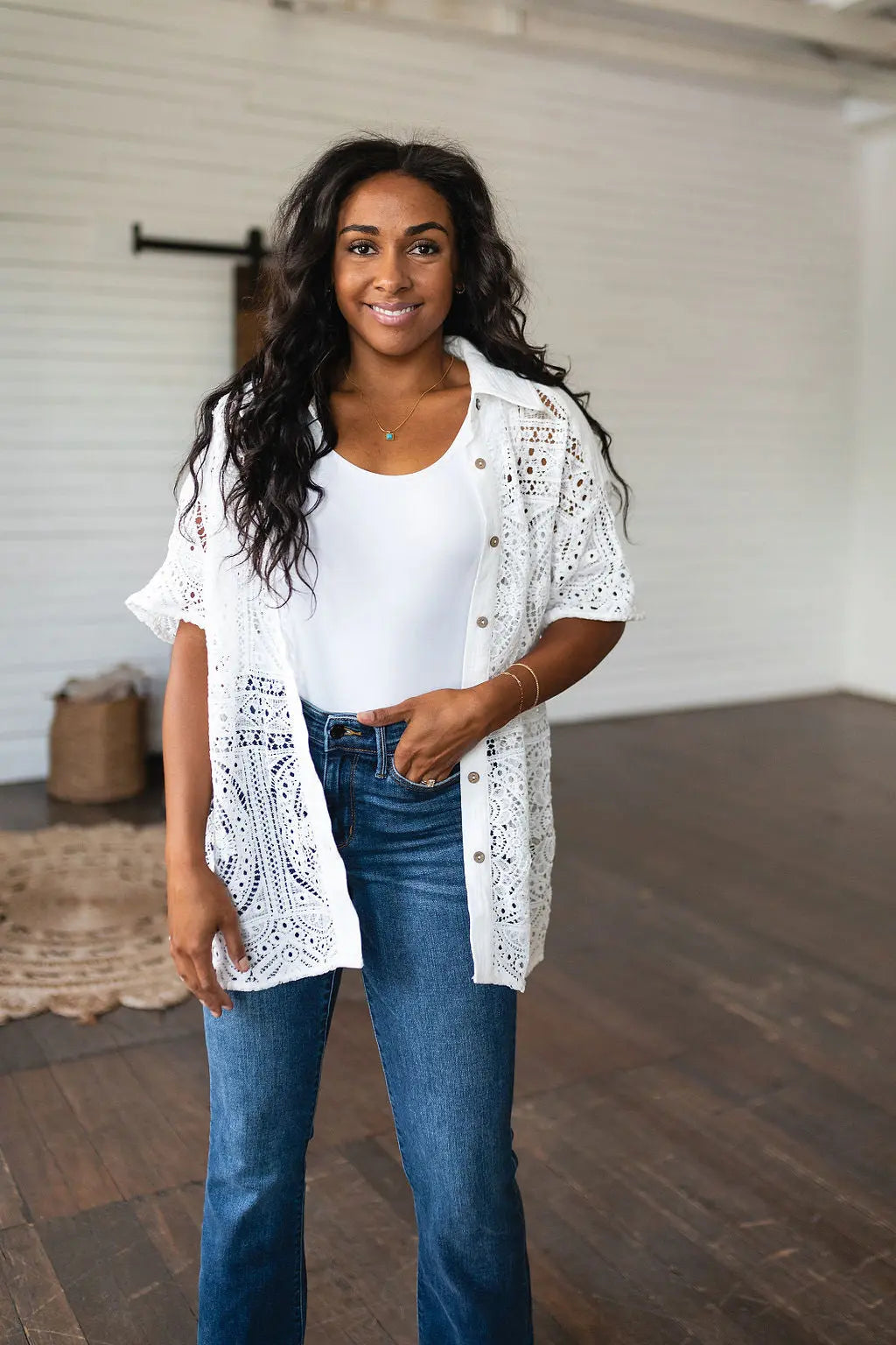 Elegant Lace Button Down Shirt for Women - Boho Chic Blouse with Floral Embroidery | Perfect for Casual Outings, Date Nights & Office Wear