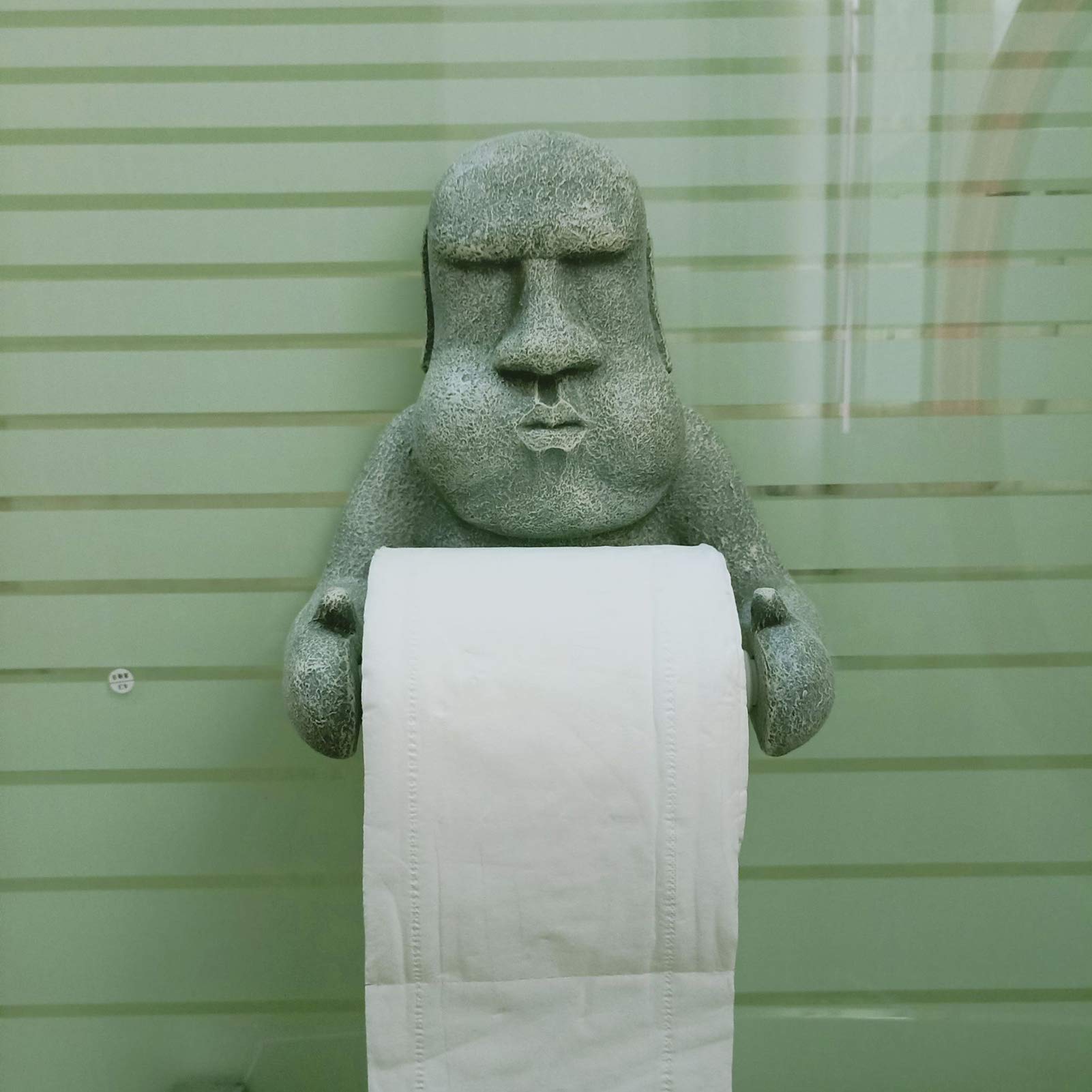 Funny Easter Island Toilet Paper Holder - Wall Mount Moai Statue Tissue Dispenser for Bathroom Decor, Grey | Unique Bathroom Accessory for Home & Office Use