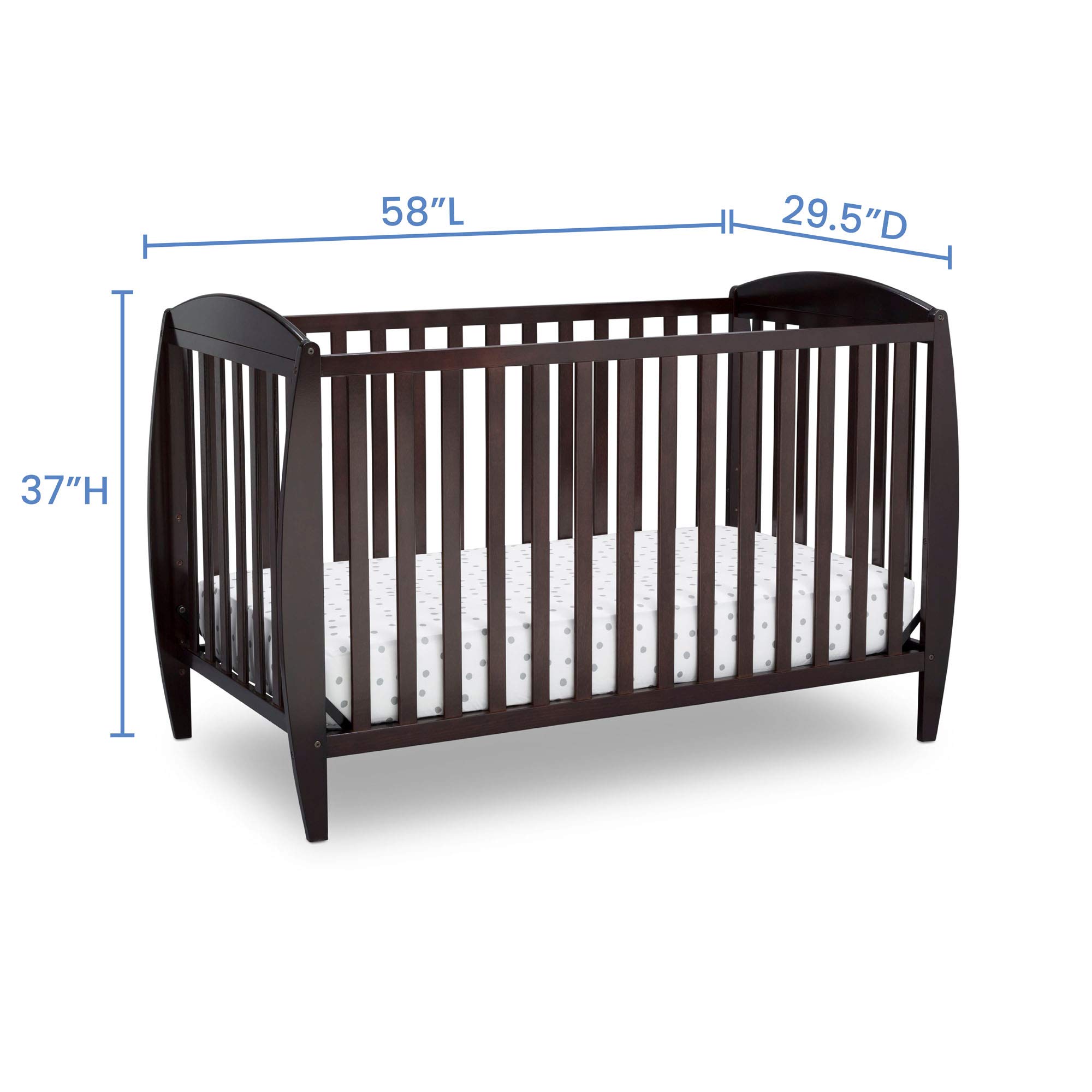 Delta Children Twinkle 4-in-1 Convertible Baby Crib with Toddler Mattress - Sustainable New Zealand Pine Wood in Dark Chocolate Finish & Dual-Sided Recycled Fiber Core Mattress - Perfect for Nursery, Bedroom, and Growing Toddlers